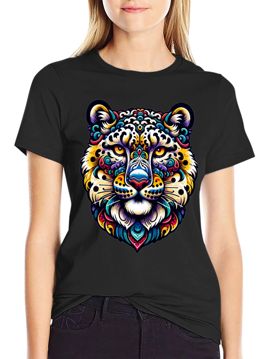 Vibrant Leopard Print Crew Neck T-Shirt