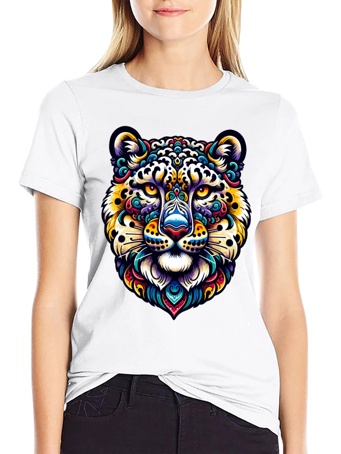 Vibrant Leopard Print Crew Neck T-Shirt