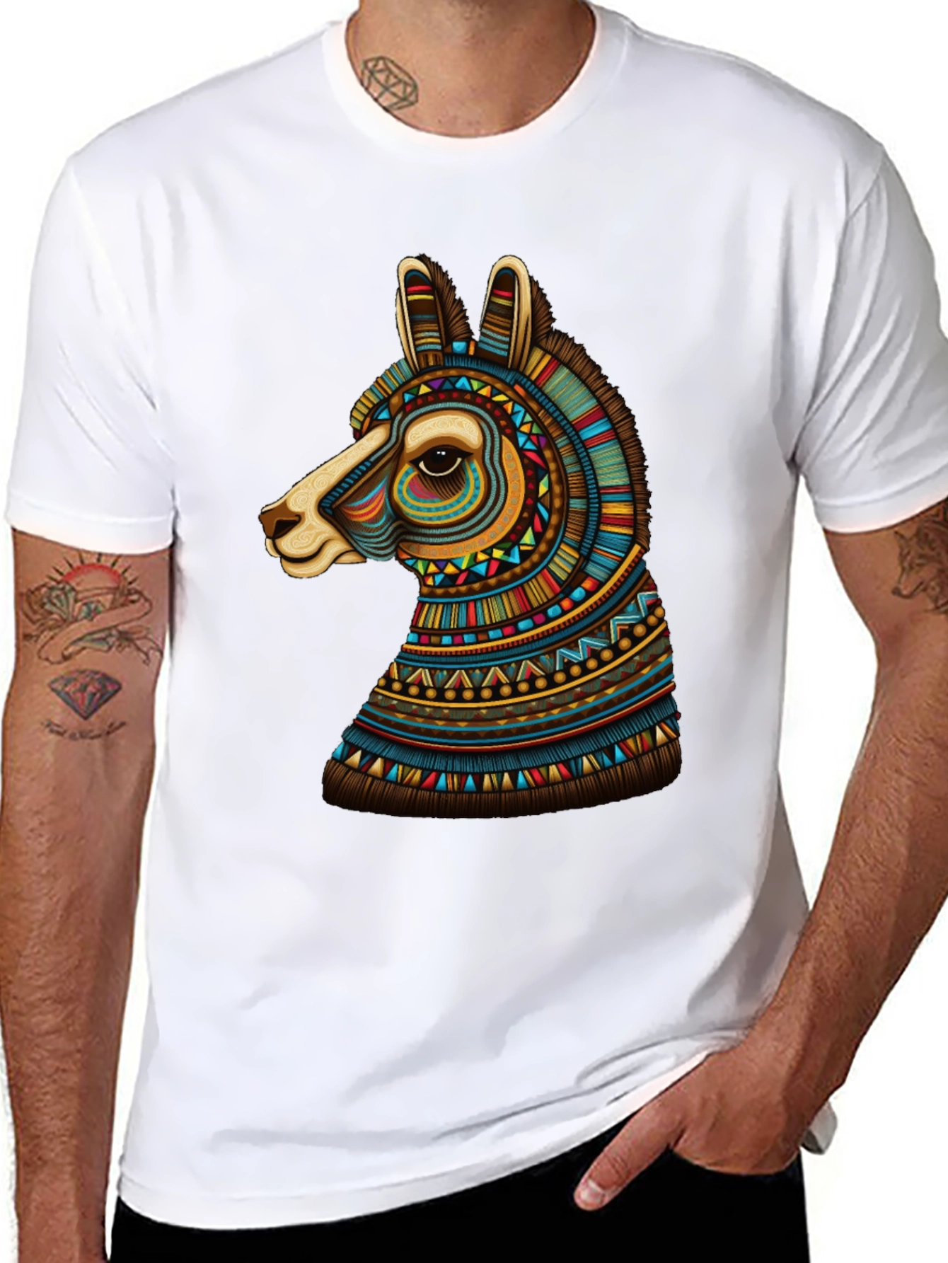 Llama Graphic Tee - Unique Tribal Design