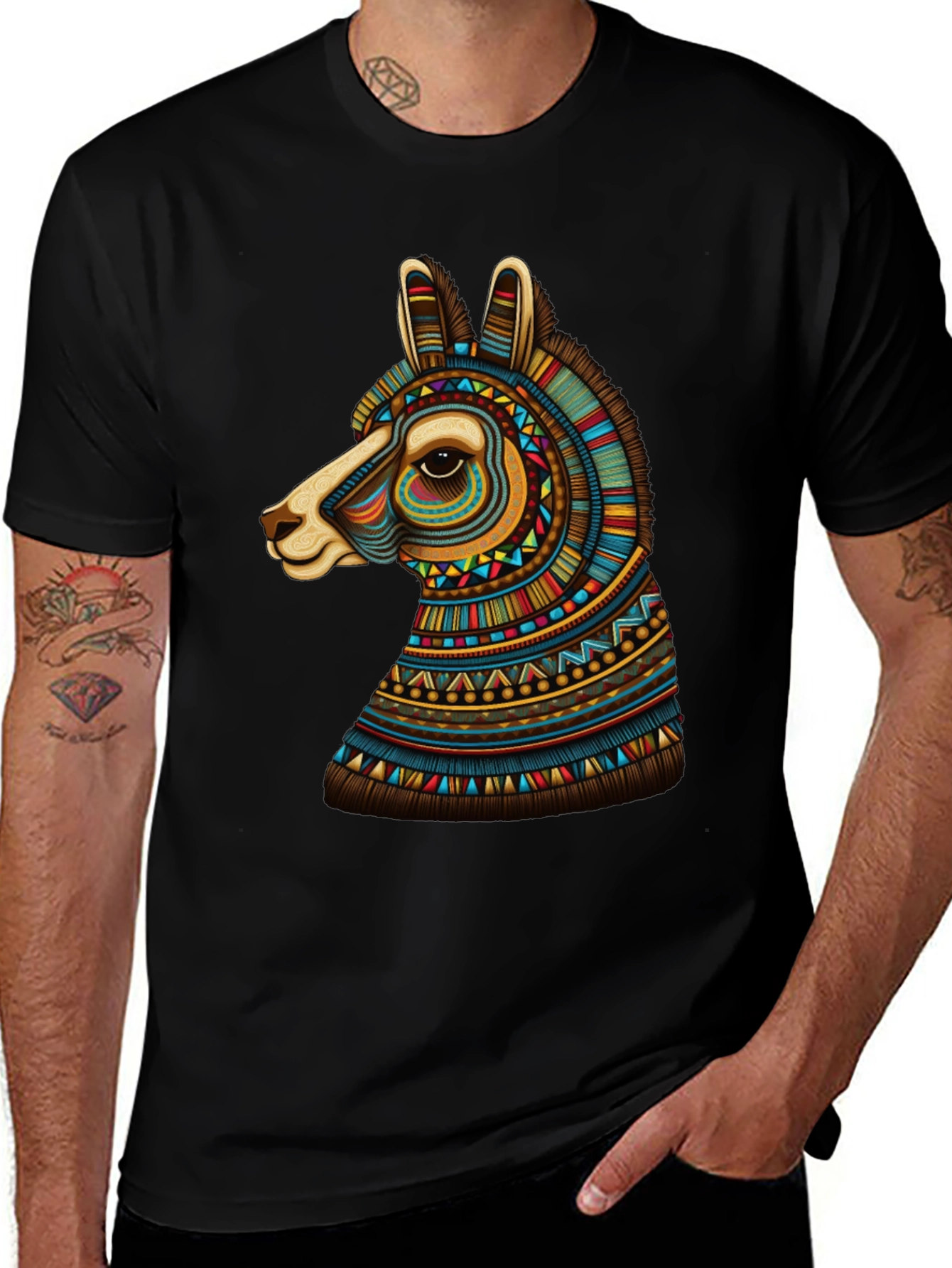 Llama Graphic Tee - Unique Tribal Design
