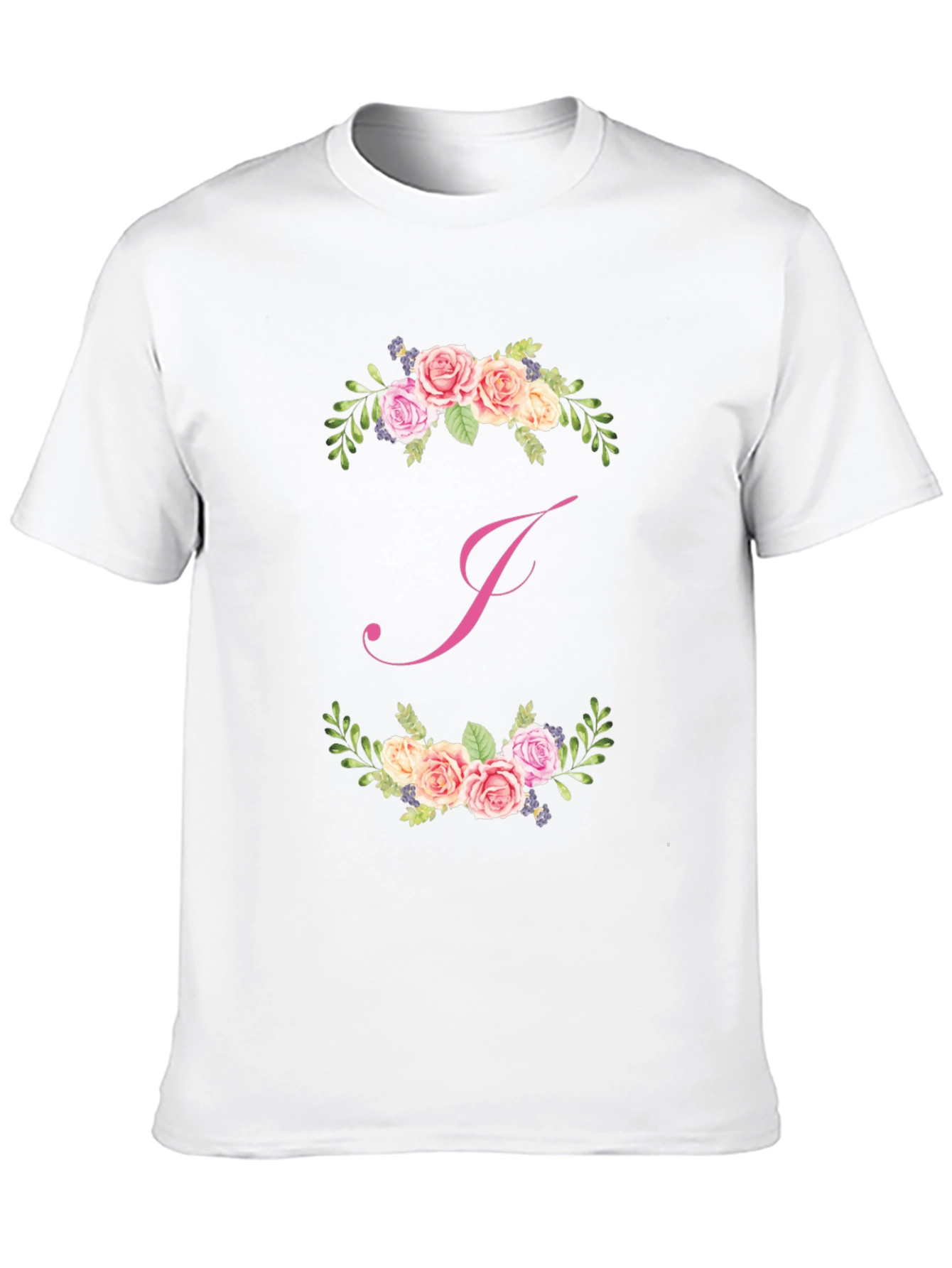 Floral J Initial Black T-Shirt