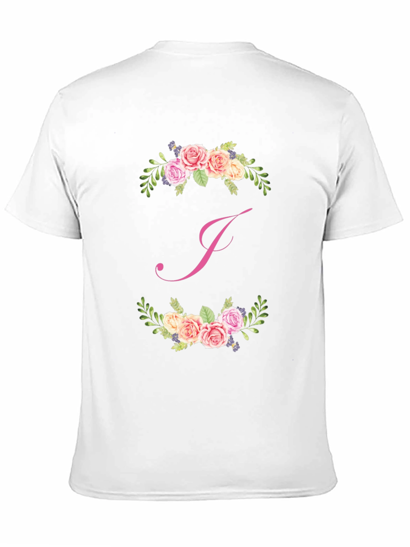 Floral J Initial Black T-Shirt