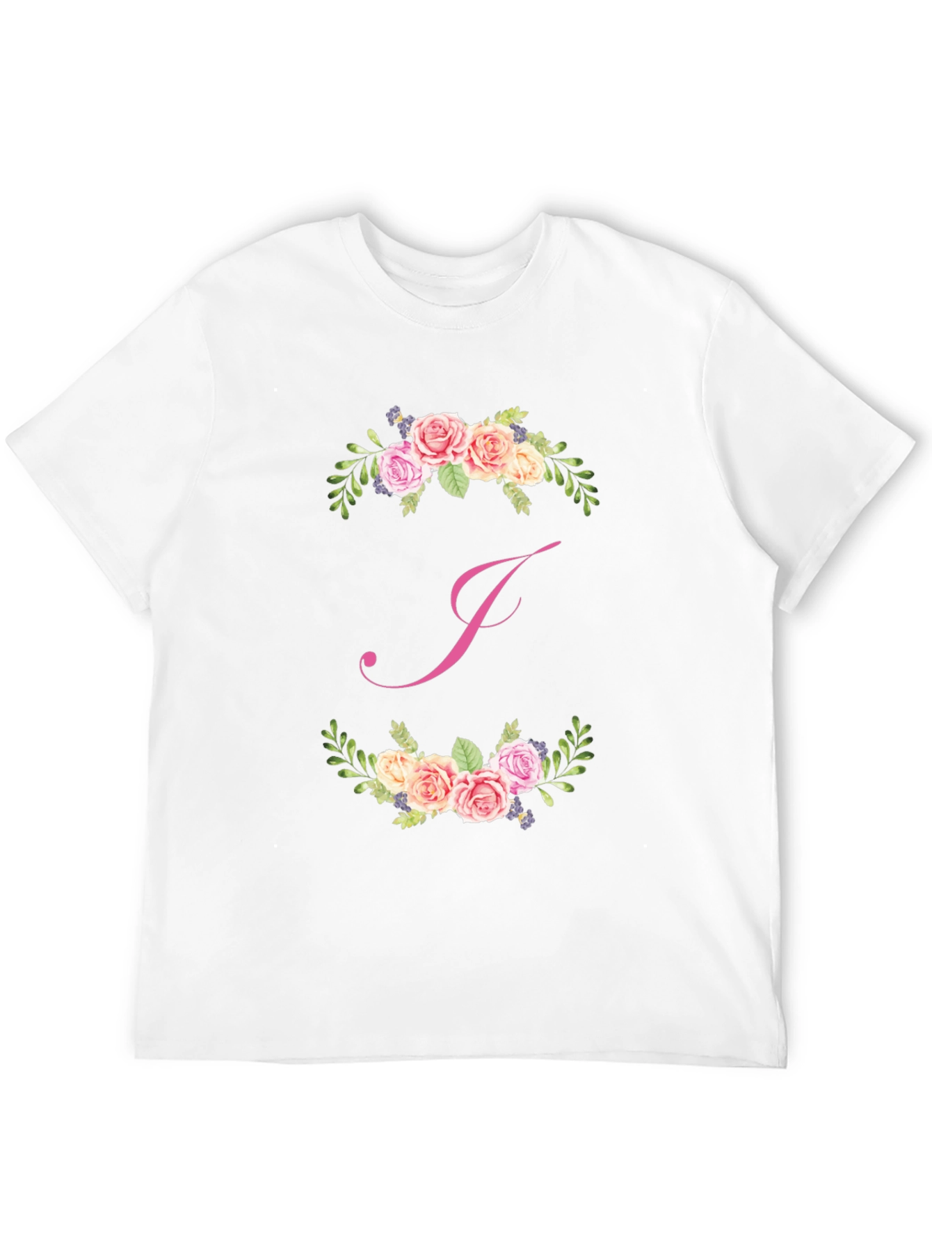 Floral J Initial Black T-Shirt