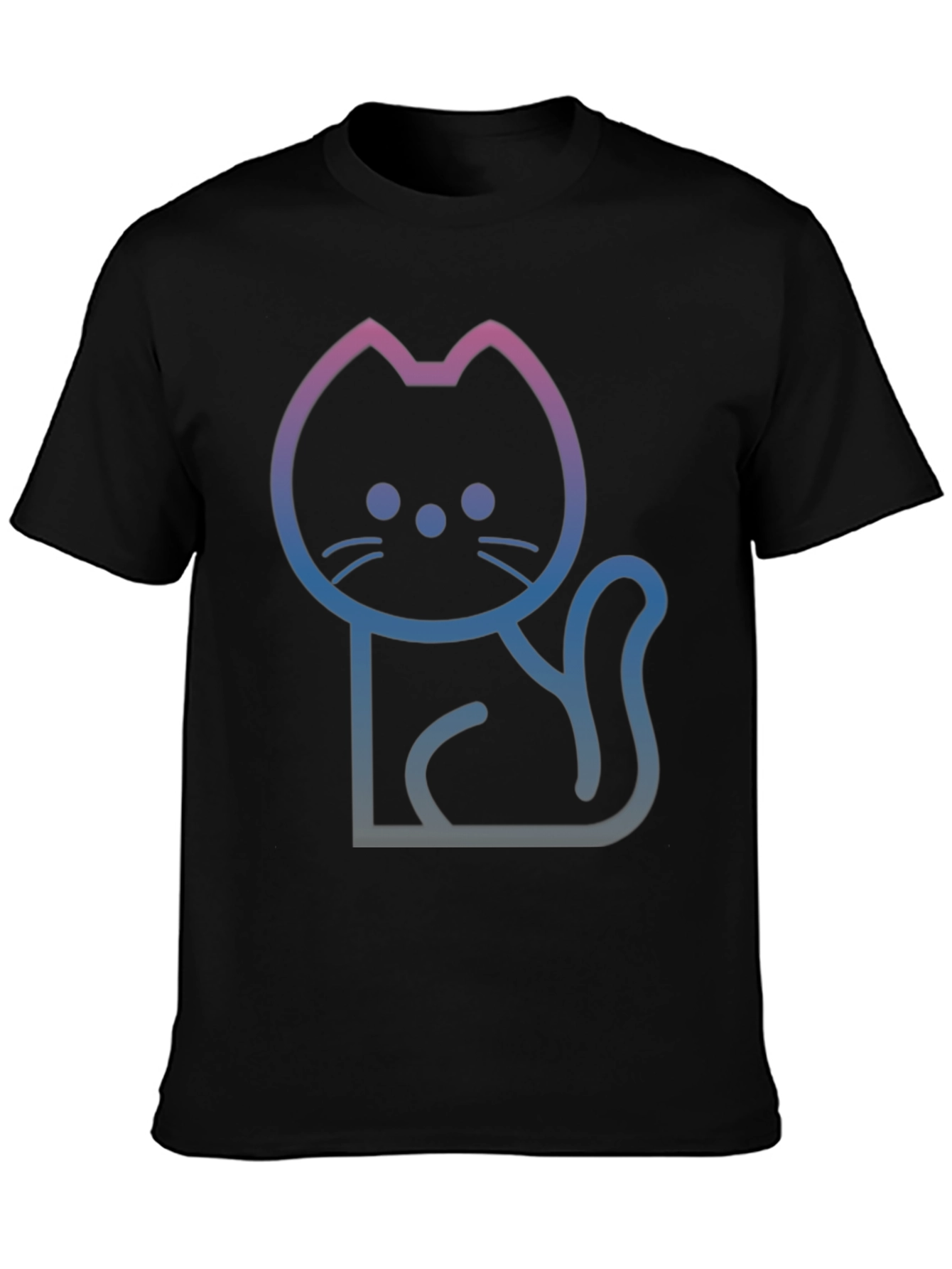Gradient Cat Graphic Black T-Shirt