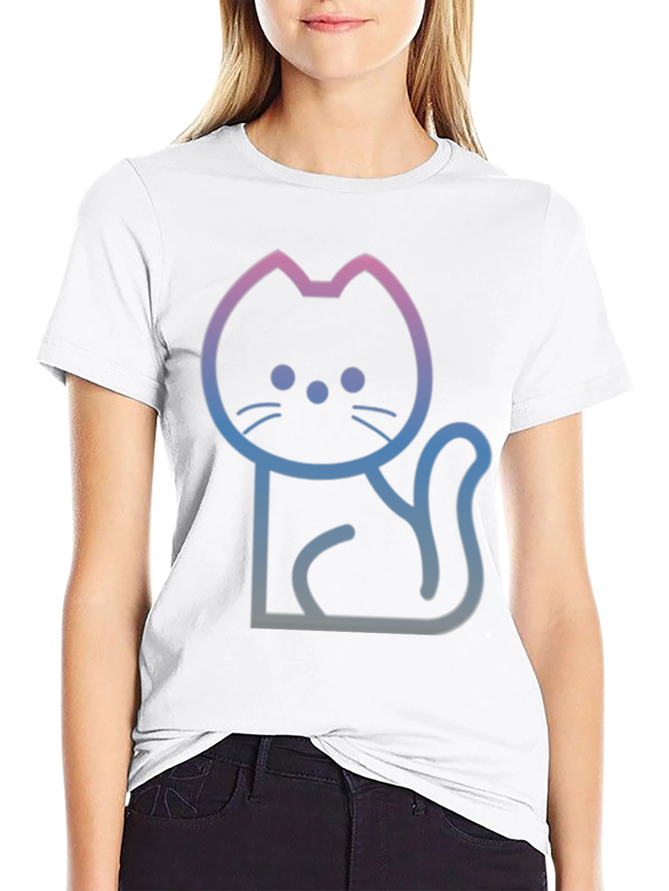 Gradient Cat Graphic Black T-Shirt