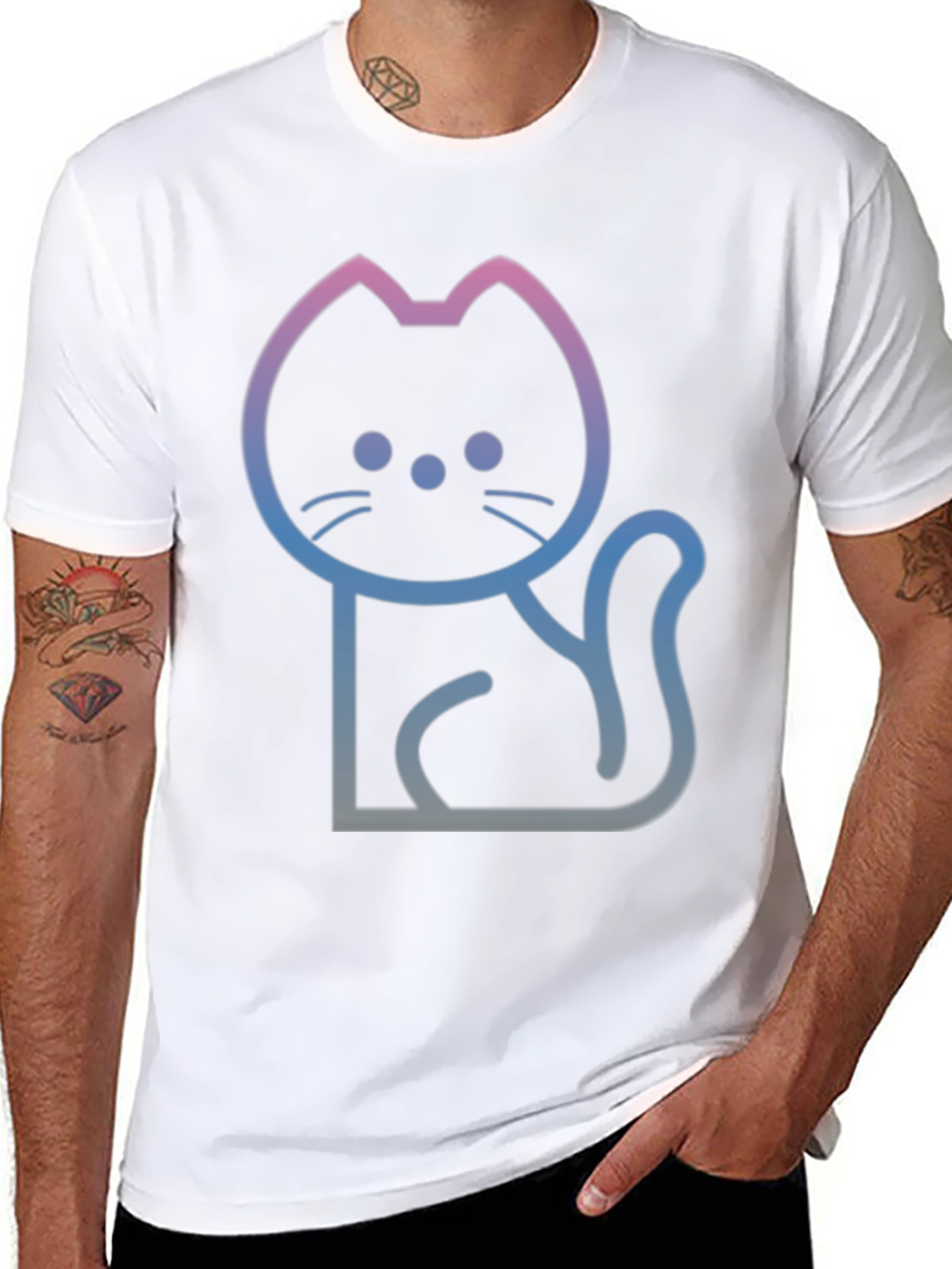 Gradient Cat Graphic Black T-Shirt