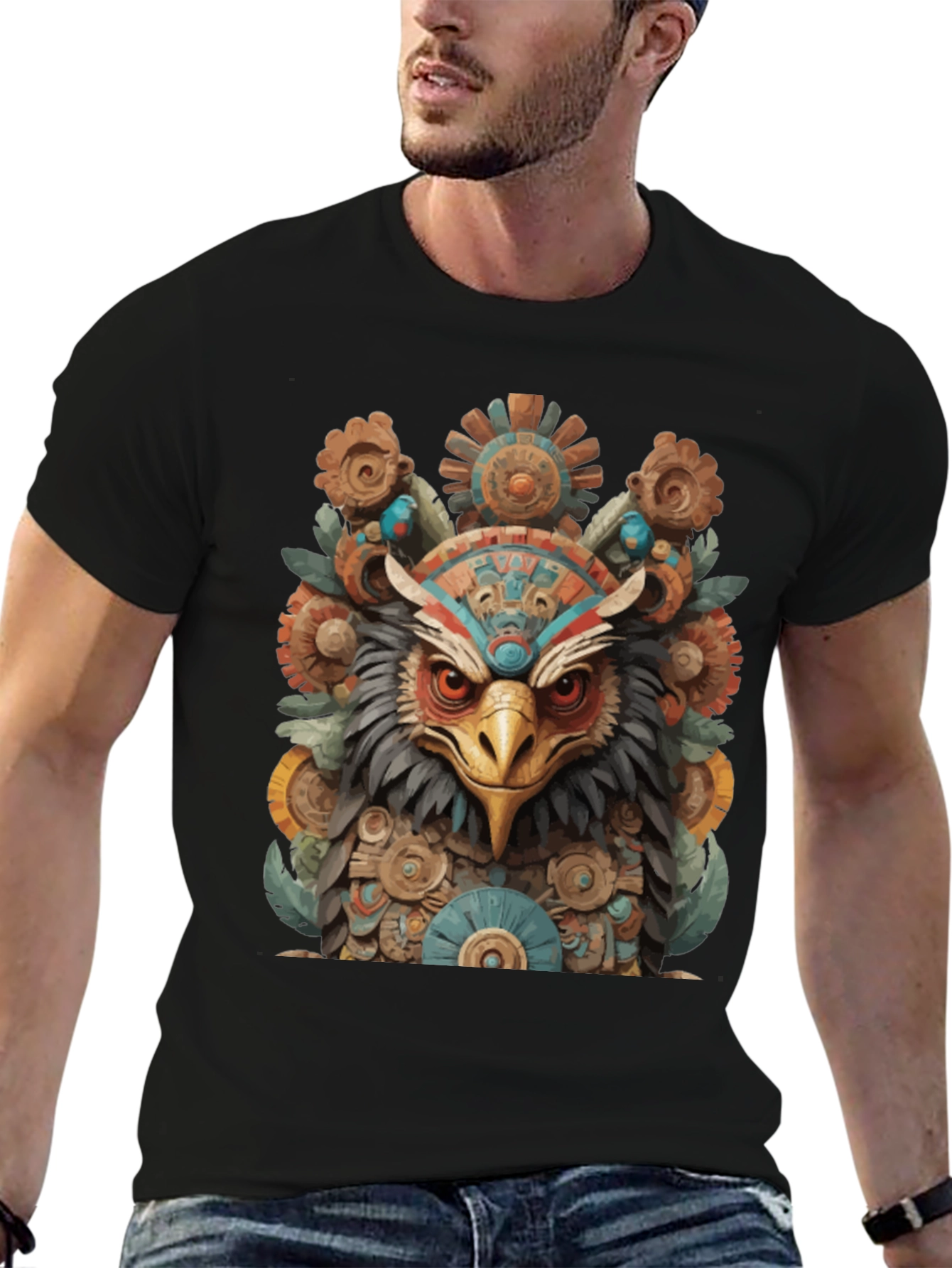 Aztec Eagle Warrior Graphic T-Shirt