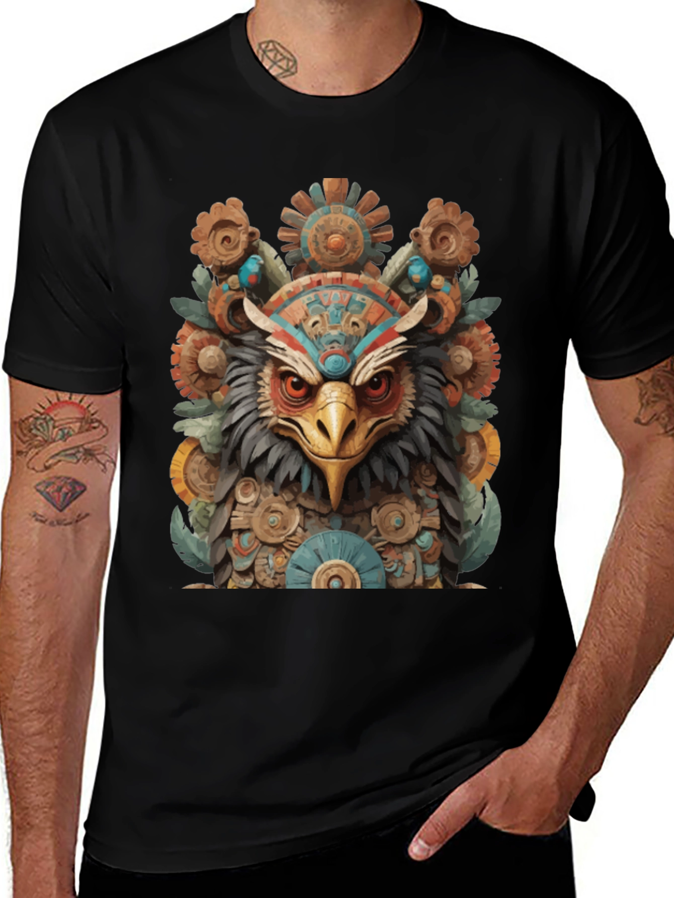 Aztec Eagle Warrior Graphic T-Shirt