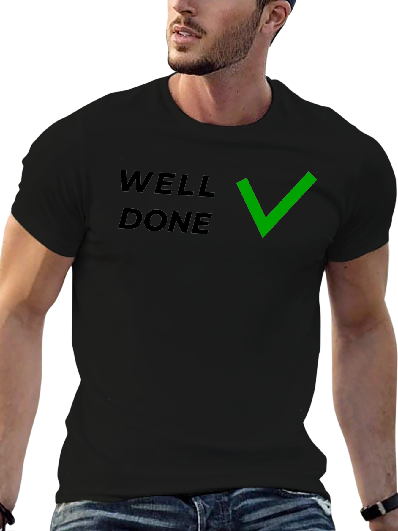 Well Done T-Shirt with Green Check - Premium Quality