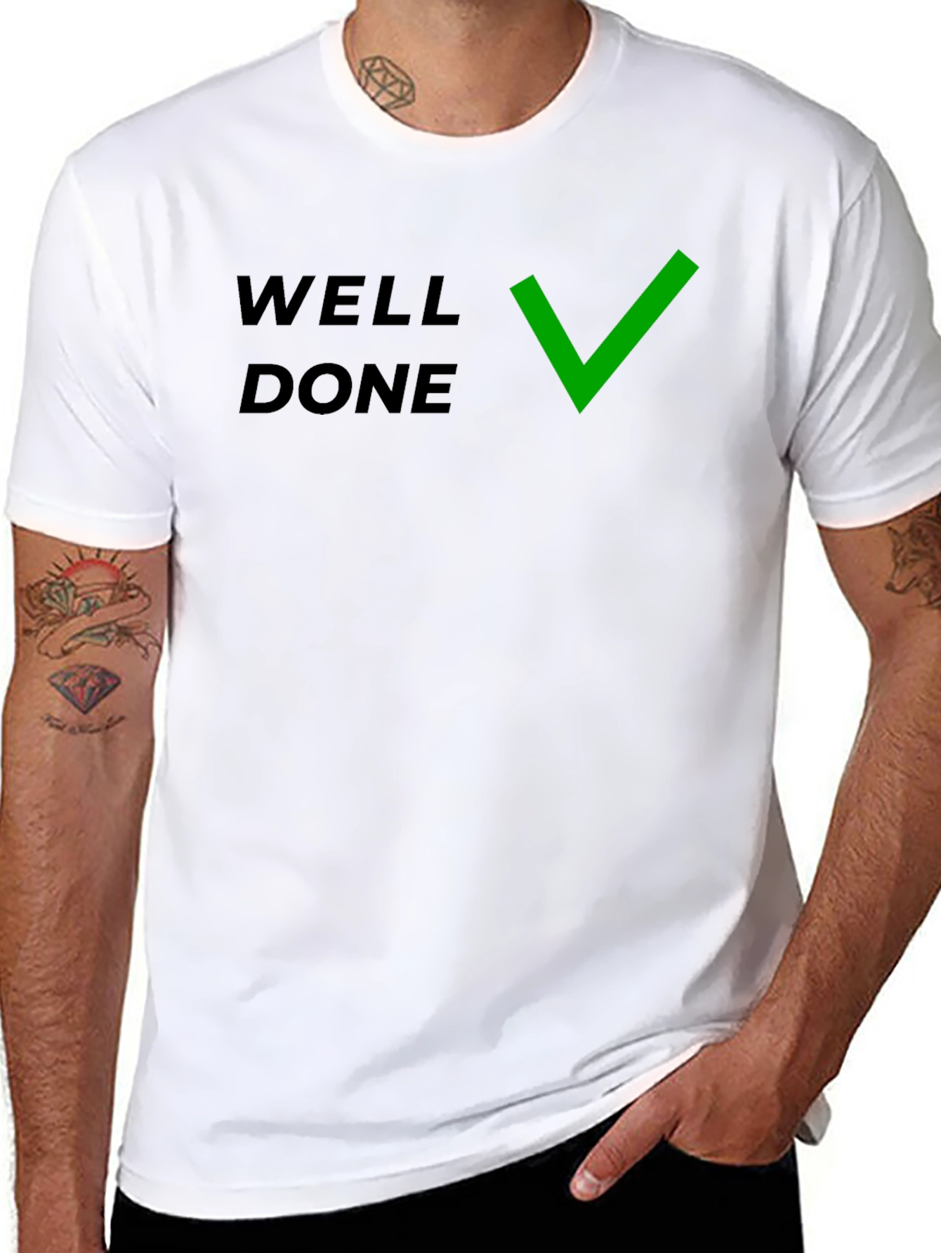 Well Done T-Shirt with Green Check - Premium Quality