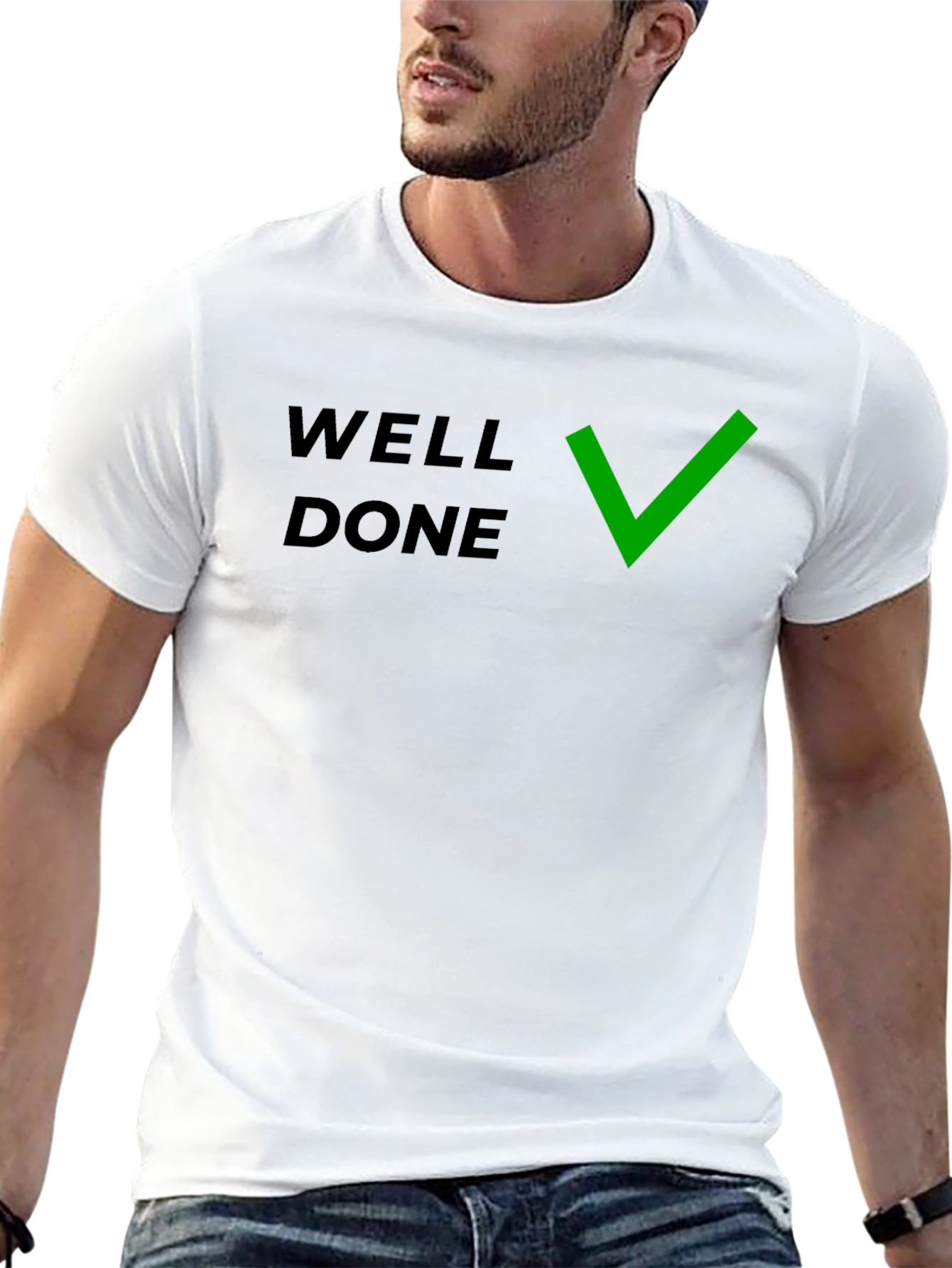 Well Done T-Shirt with Green Check - Premium Quality