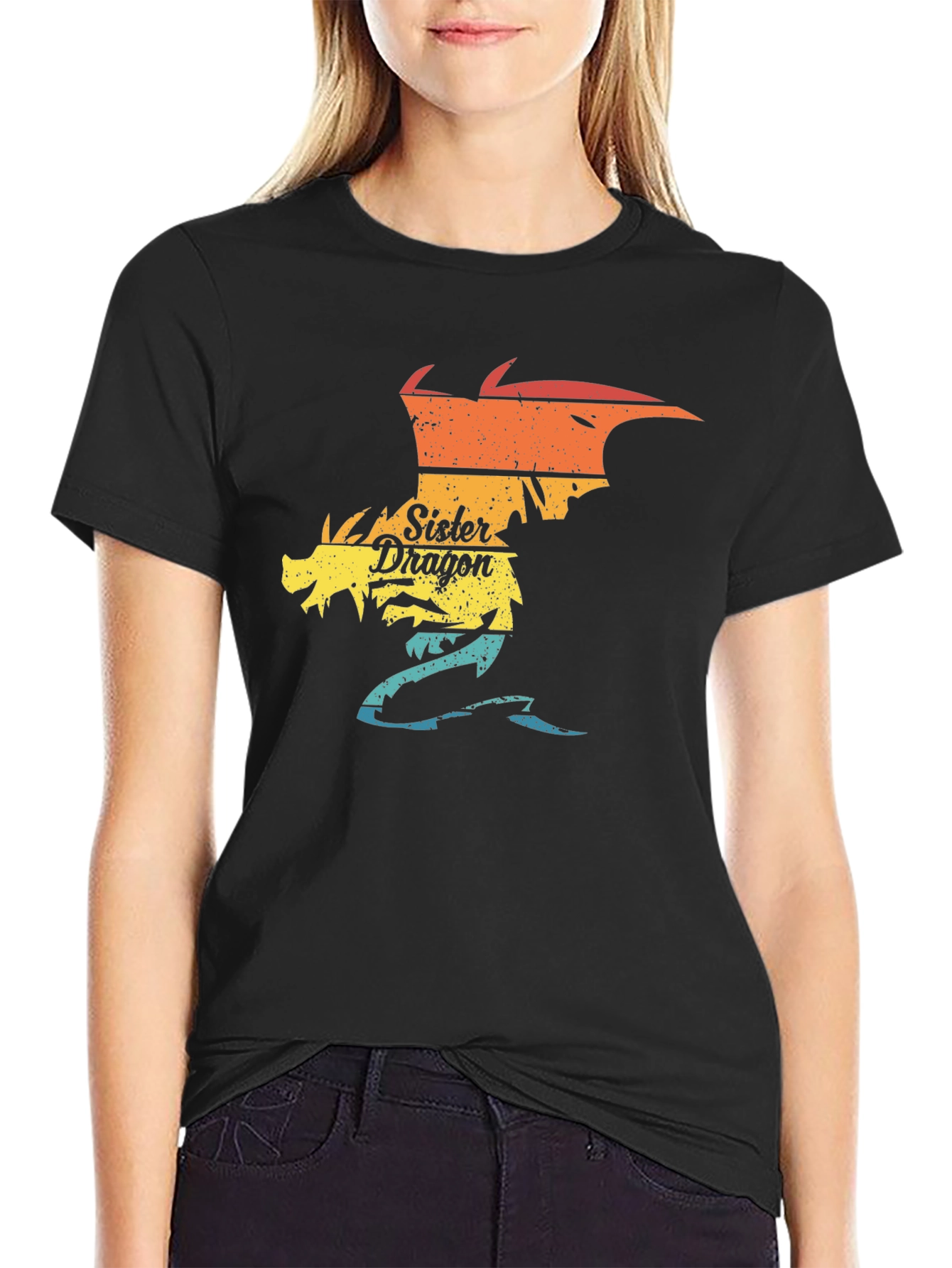 Sister Dragon Graphic T-Shirt - Black