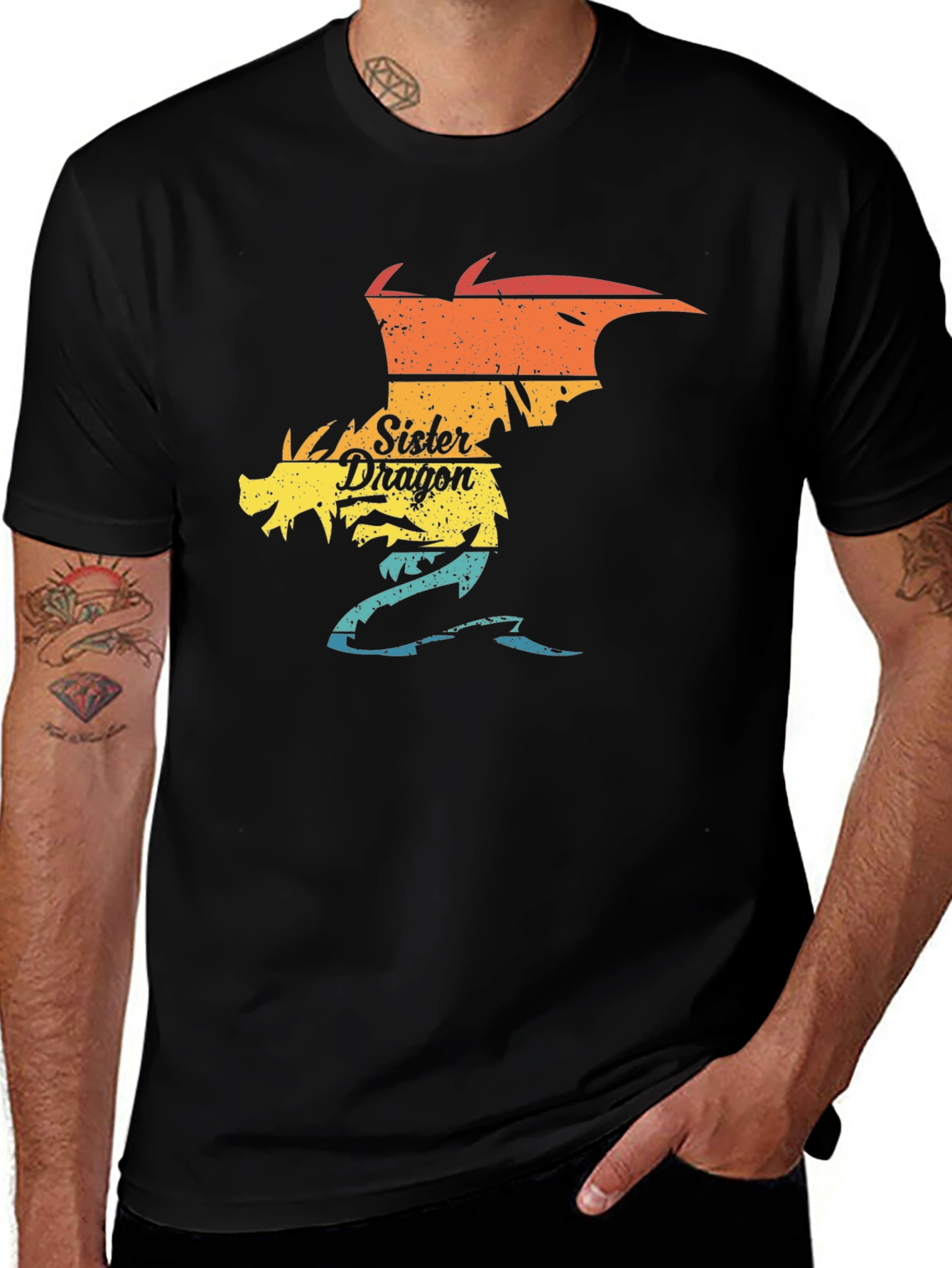 Sister Dragon Graphic T-Shirt - Black