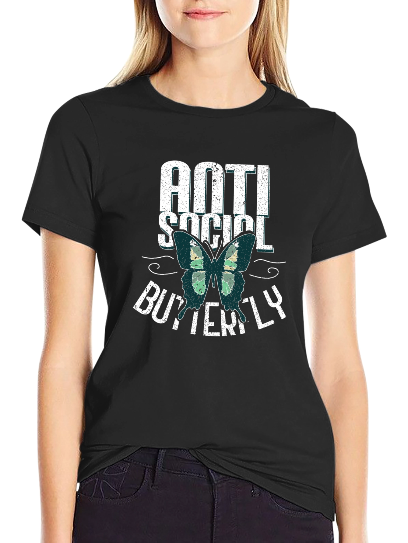 Anti Social Butterfly Graphic T-Shirt