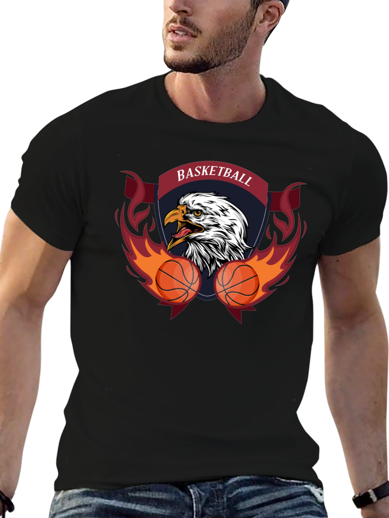 Basketball Eagle Graphic Tee - Black