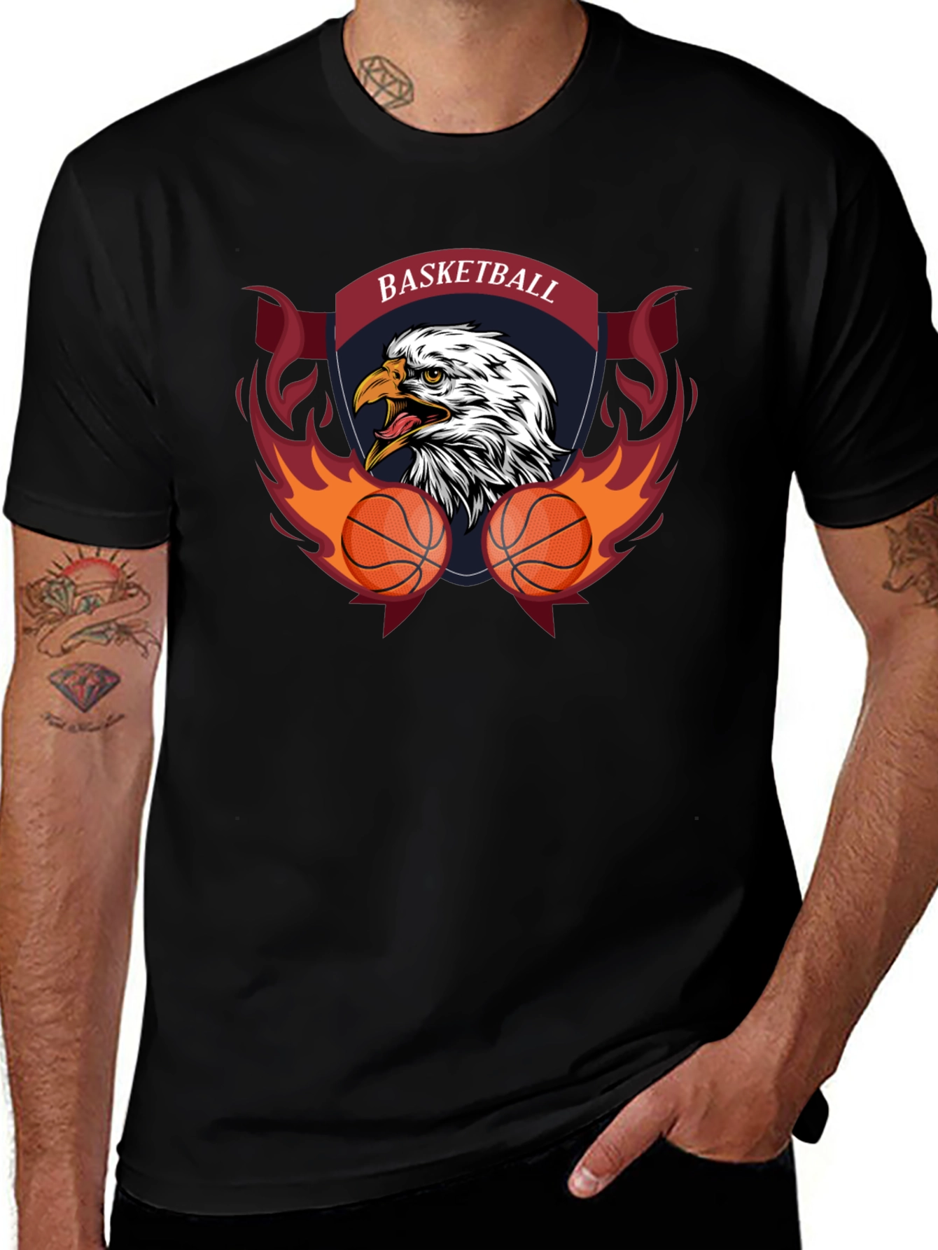 Basketball Eagle Graphic Tee - Black