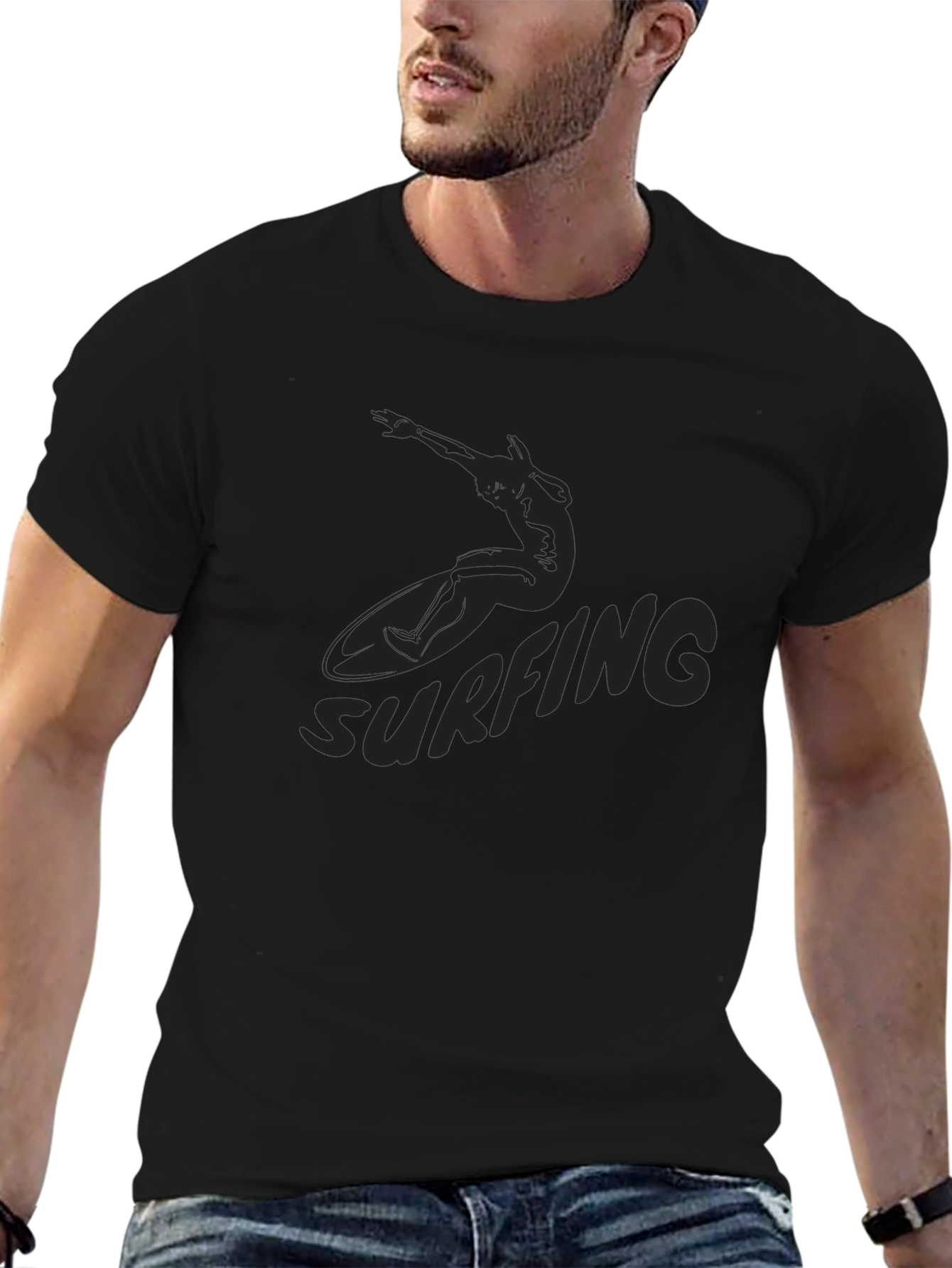 Black Surfing Graphic Tee for Men