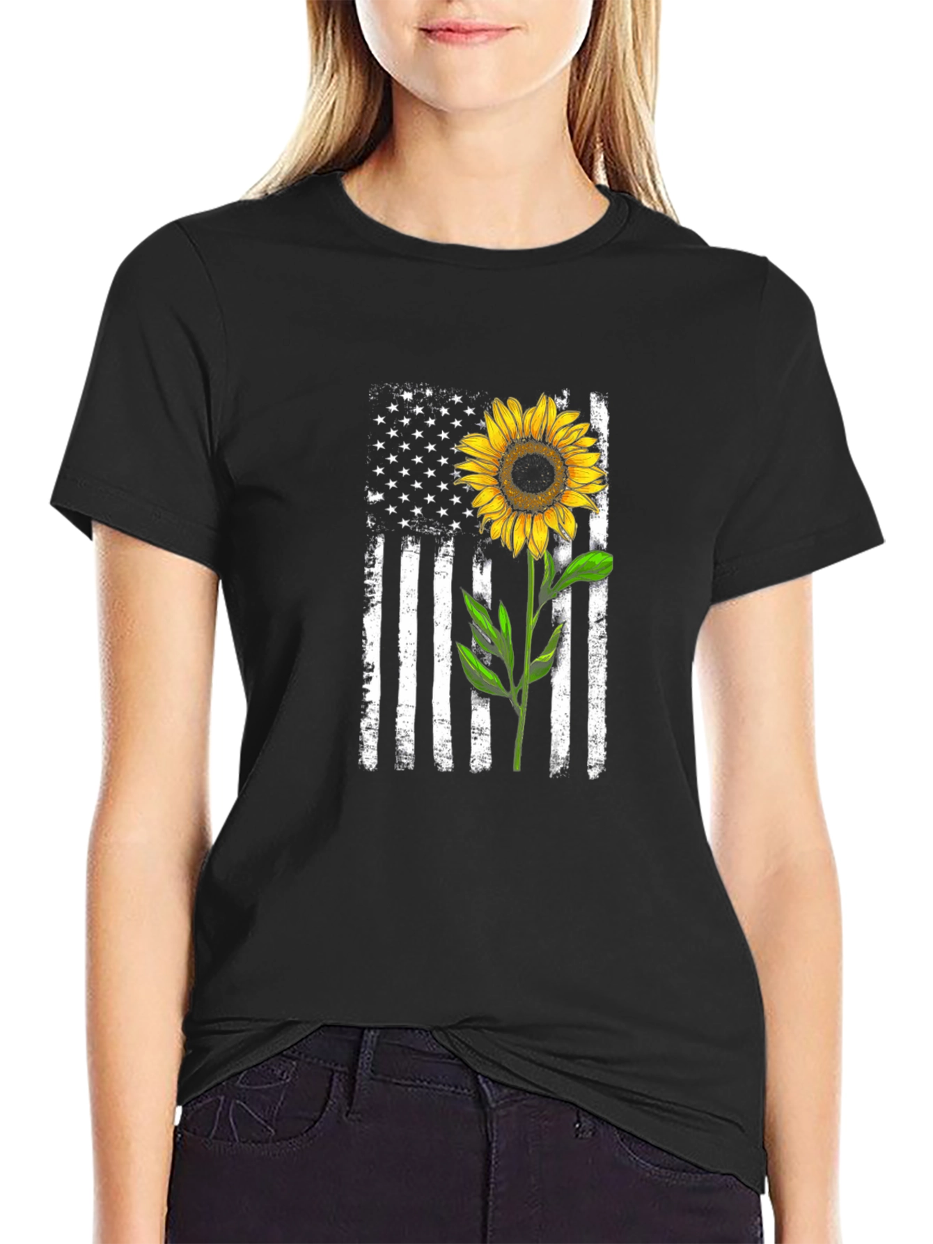 Sunflower American Flag Graphic Tee