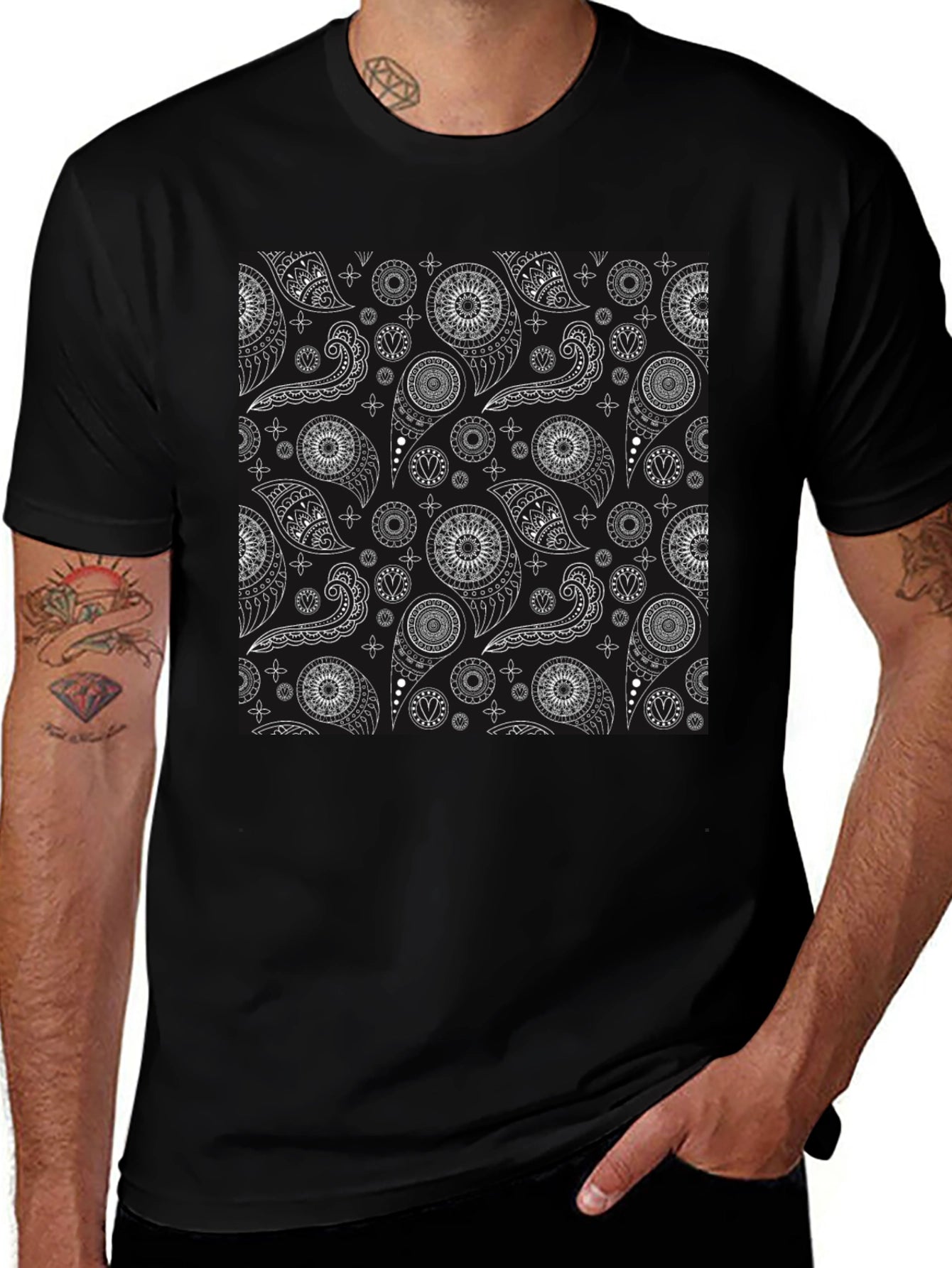 Black Paisley Pattern T-Shirt - Stylish and Unique