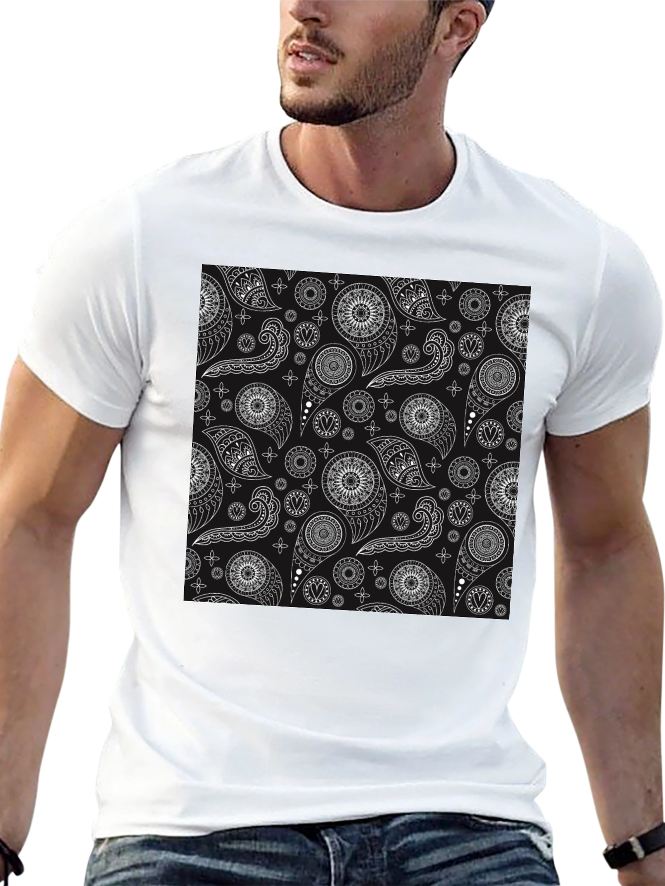 Black Paisley Pattern T-Shirt - Stylish and Unique