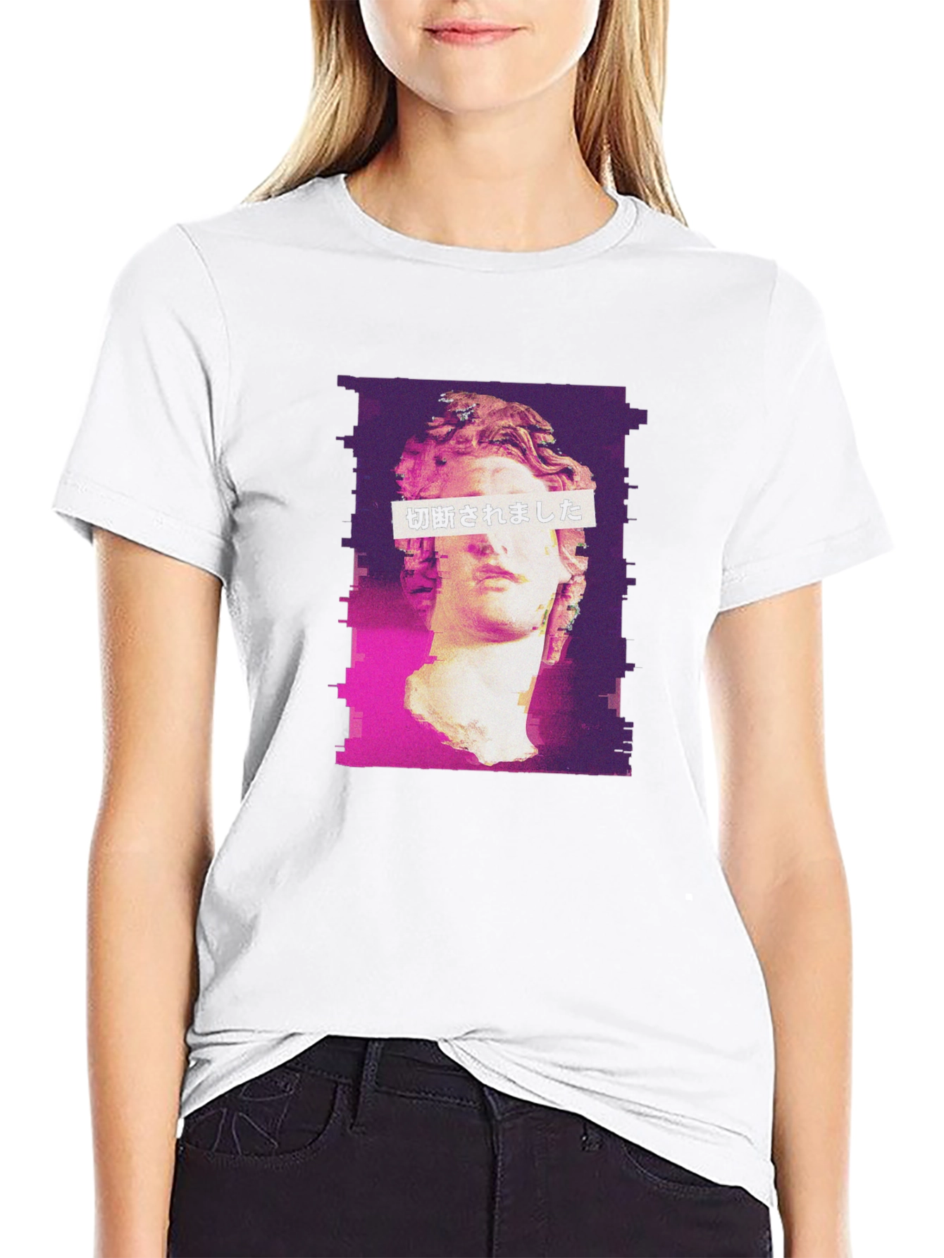 Glitch Art Statue Graphic Tee - Black