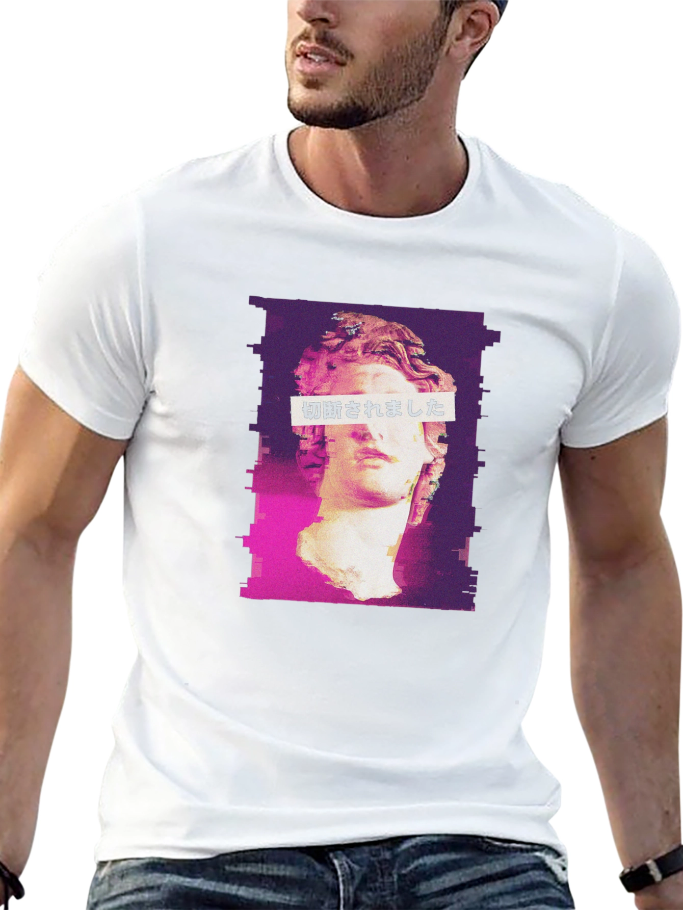 Glitch Art Statue Graphic Tee - Black