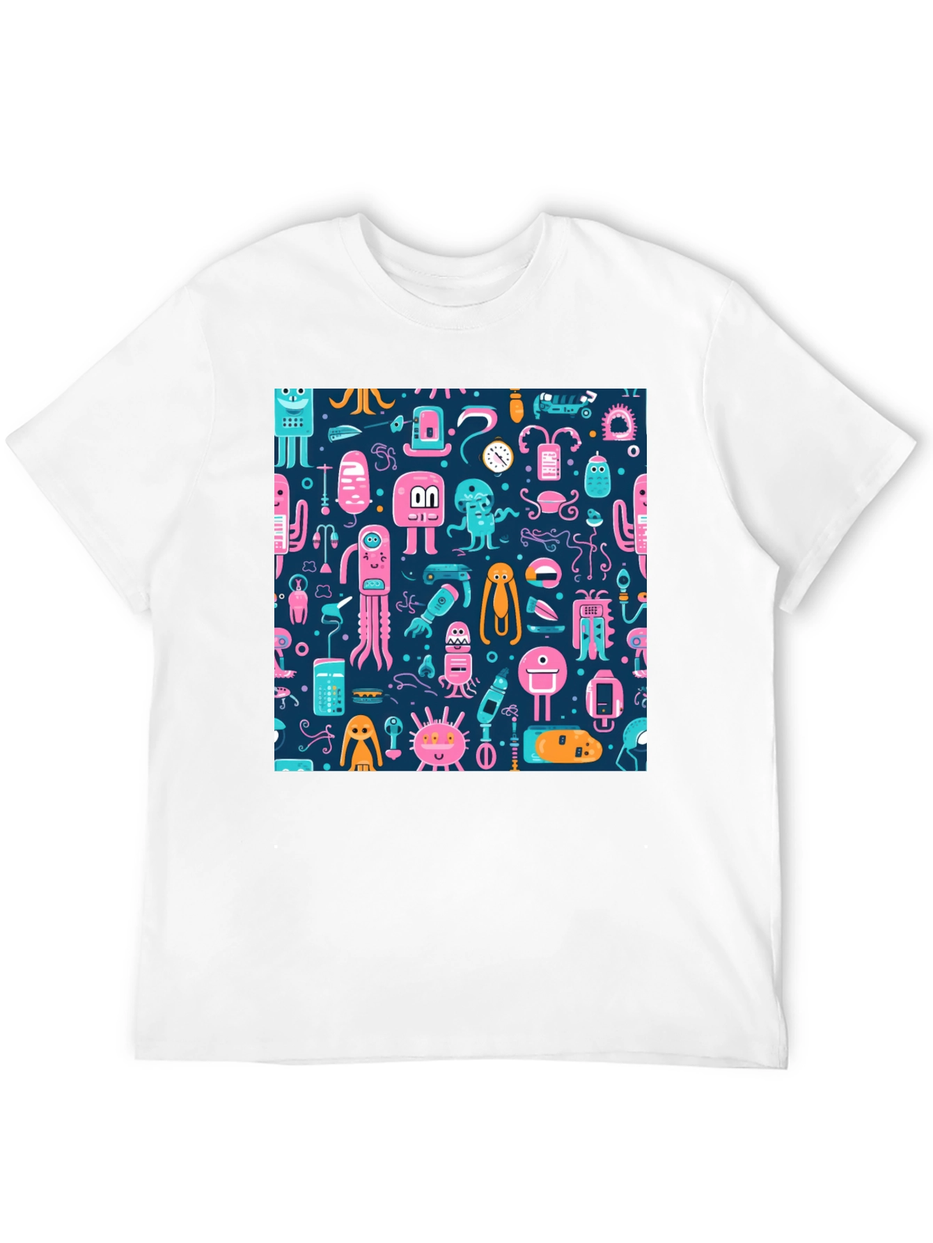 Funky Alien Pattern Black T-Shirt