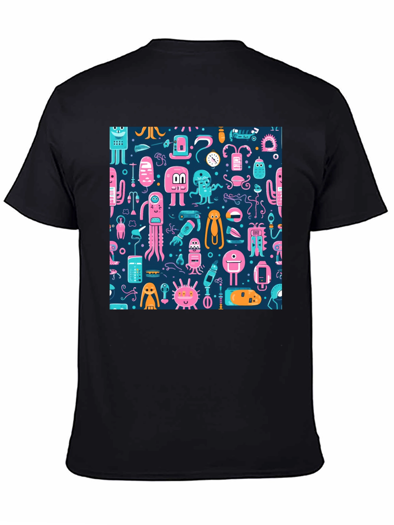 Funky Alien Pattern Black T-Shirt