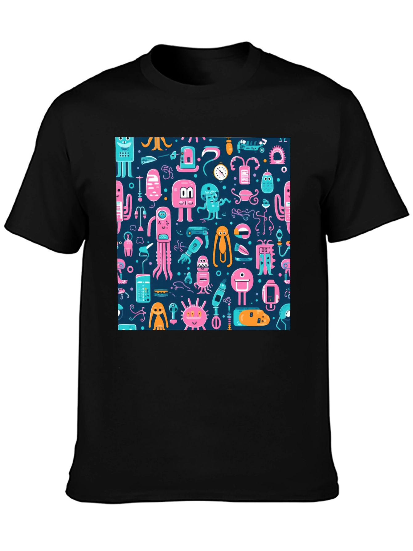 Funky Alien Pattern Black T-Shirt