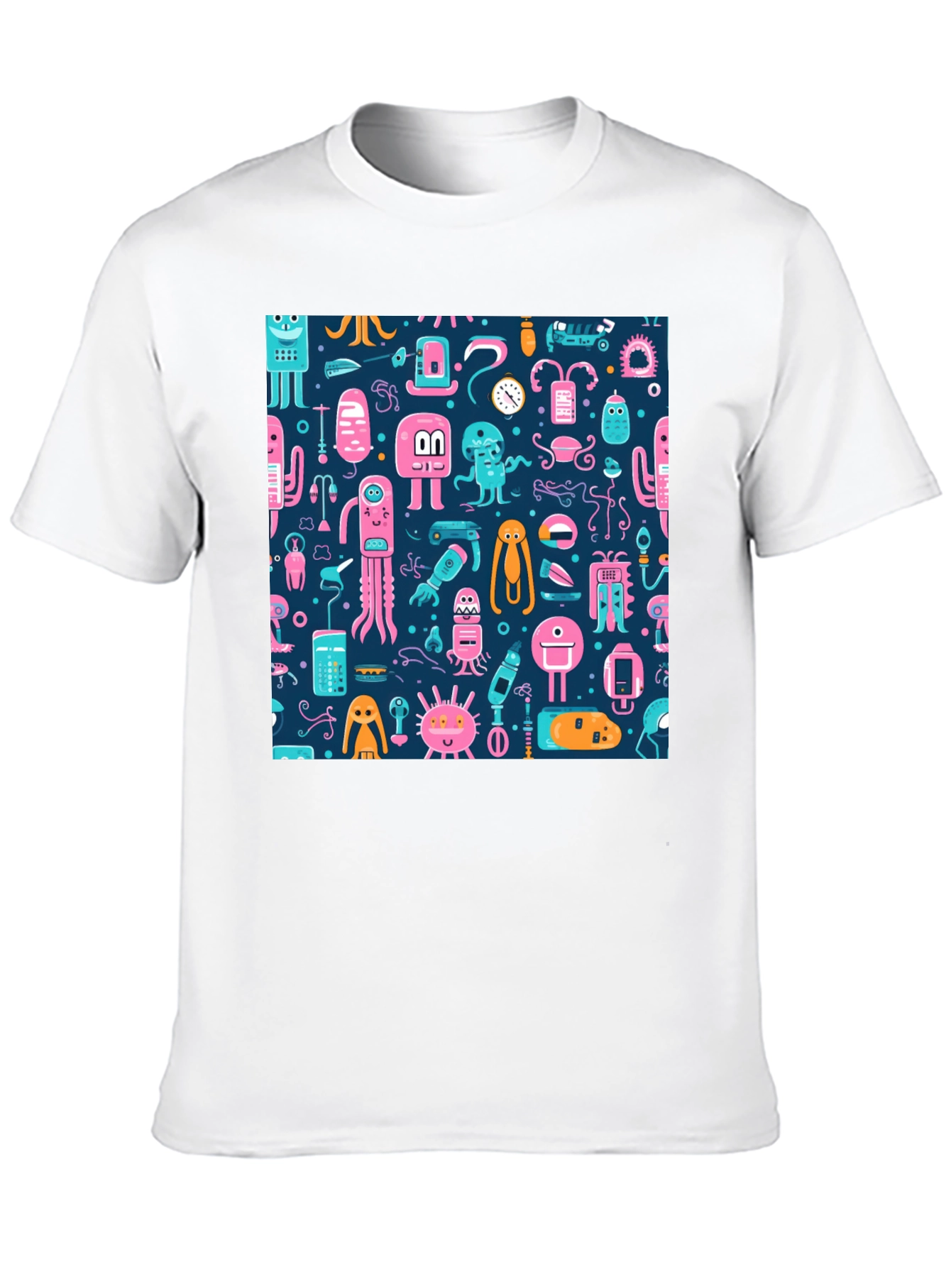 Funky Alien Pattern Black T-Shirt