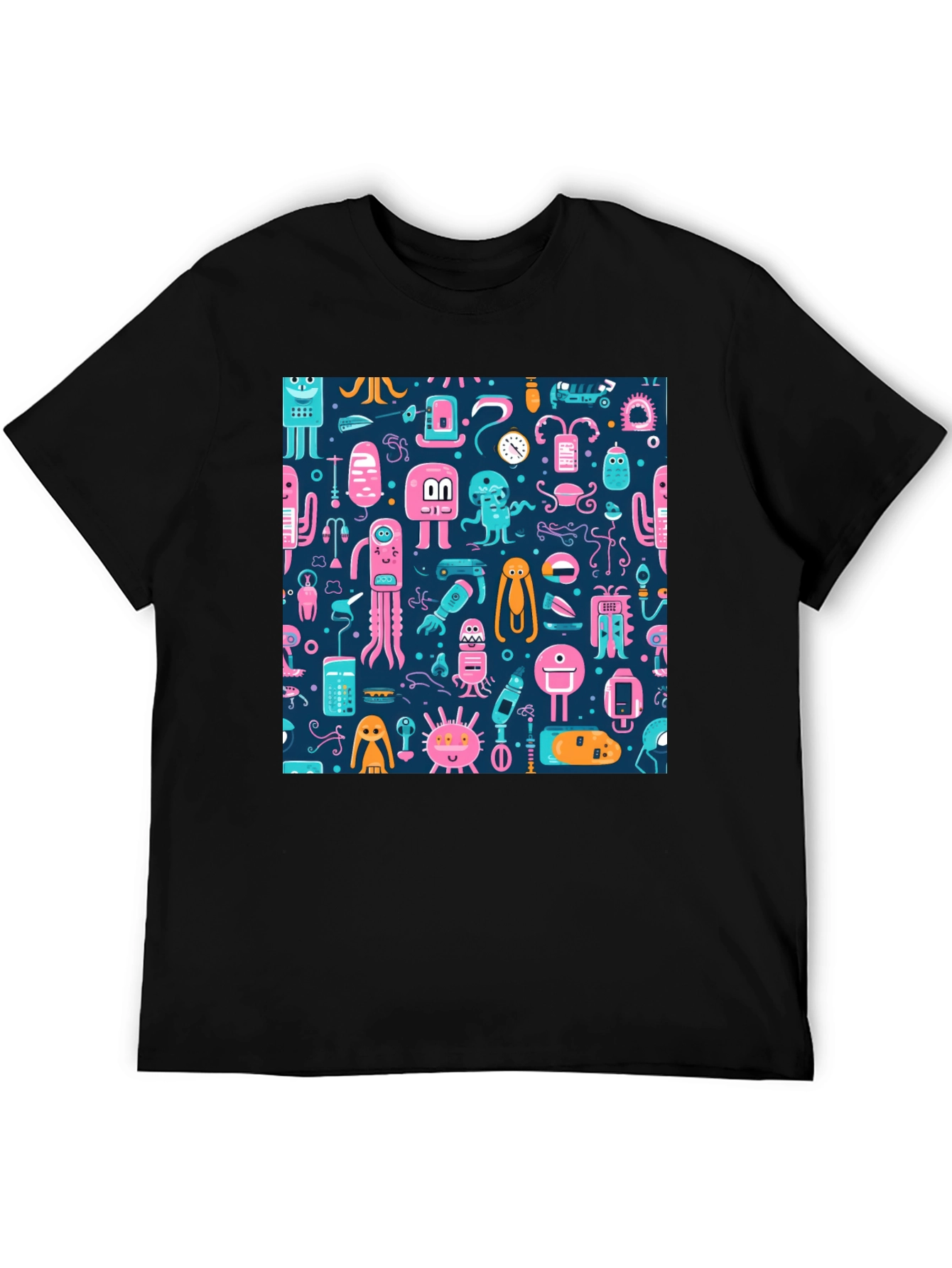 Funky Alien Pattern Black T-Shirt