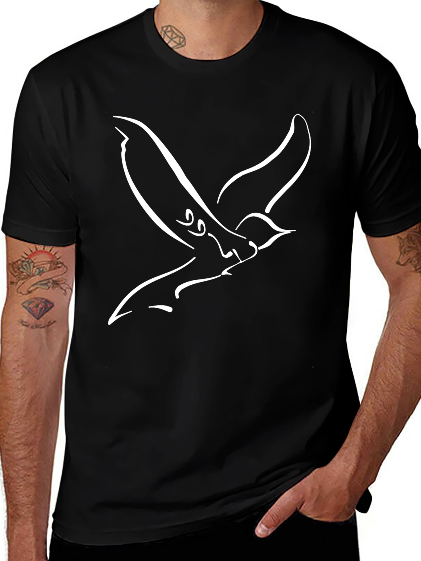 Minimalist Bird T-Shirt - Black Cotton Blend