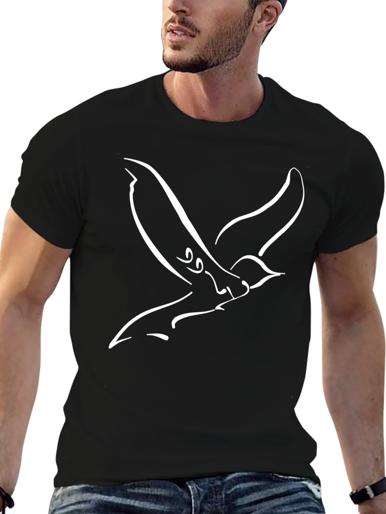 Minimalist Bird T-Shirt - Black Cotton Blend