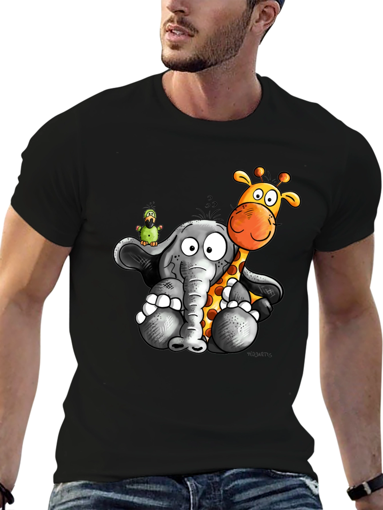 Cartoon Animal Graphic Print Black T-Shirt