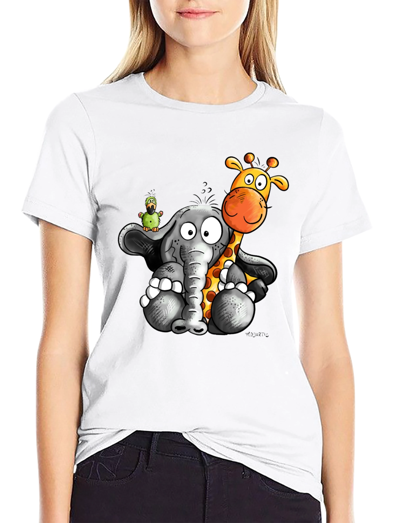 Cartoon Animal Graphic Print Black T-Shirt