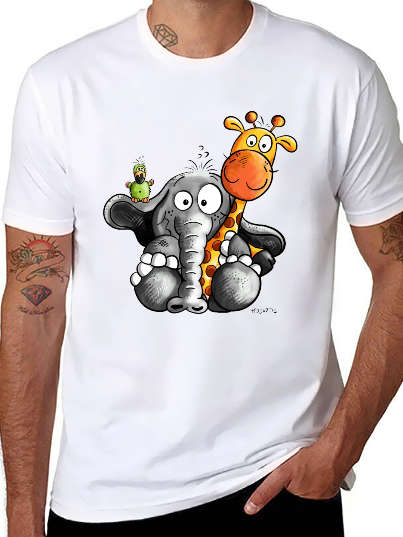 Cartoon Animal Graphic Print Black T-Shirt