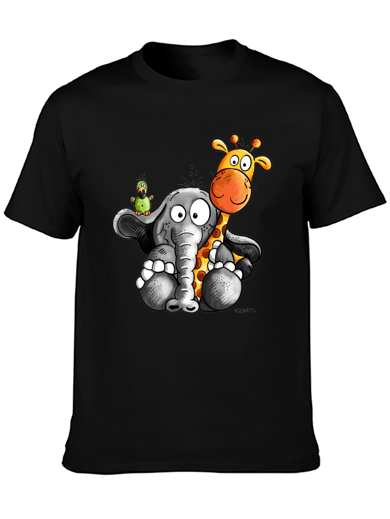 Cartoon Animal Graphic Print Black T-Shirt