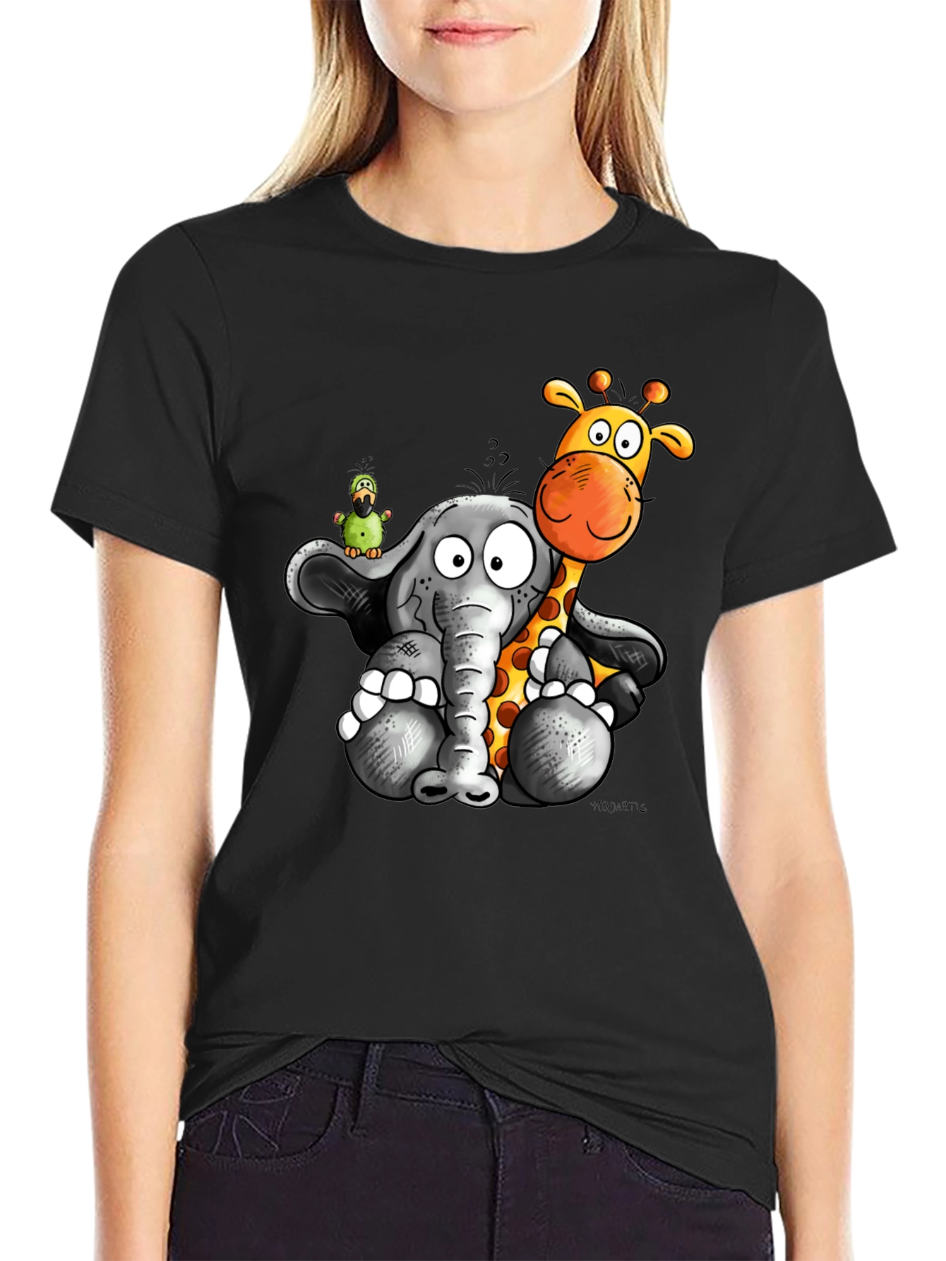 Cartoon Animal Graphic Print Black T-Shirt