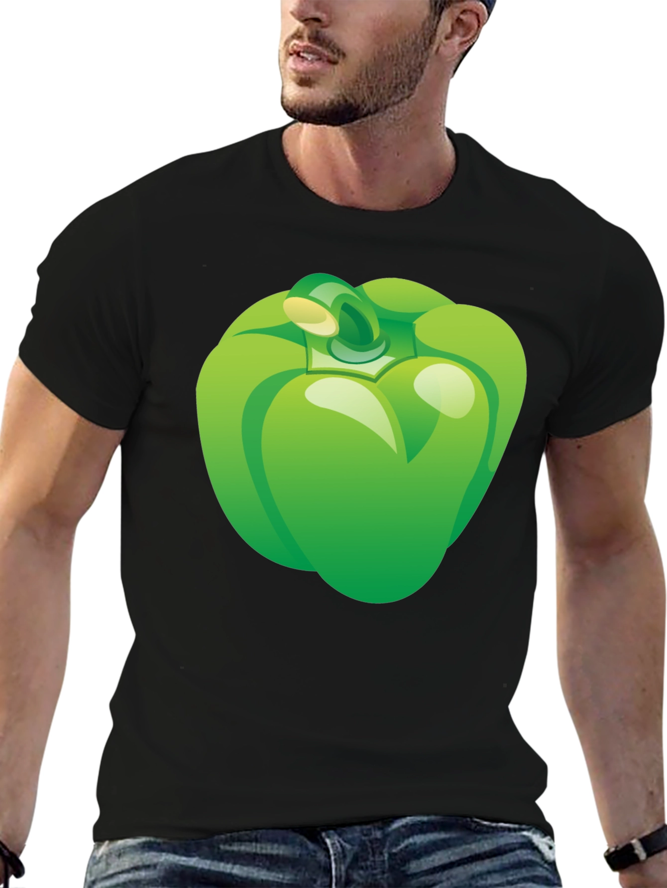 Green Pepper Graphic Tee - Casual Black T-Shirt