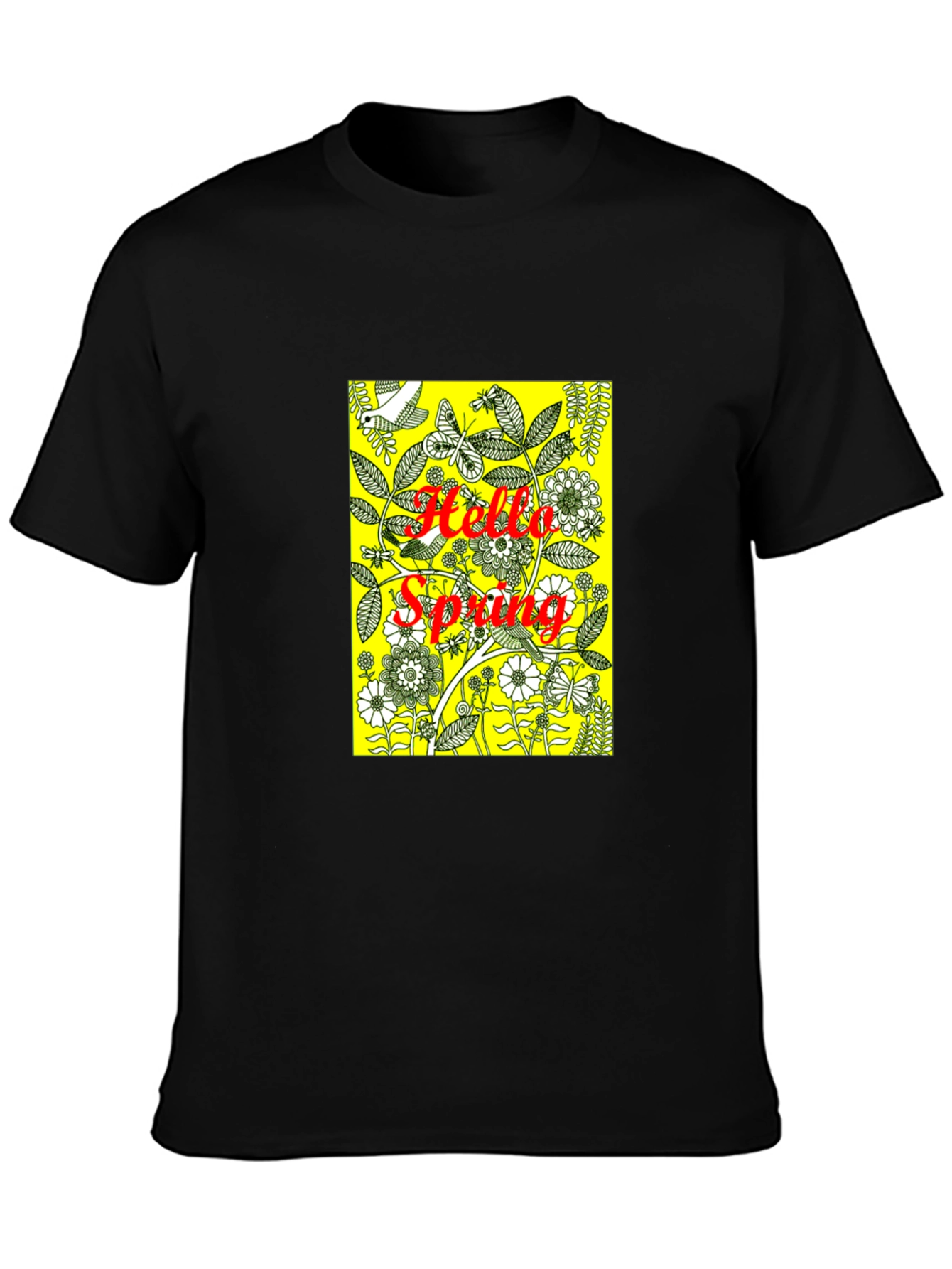 Hello Spring Black Graphic Tee
