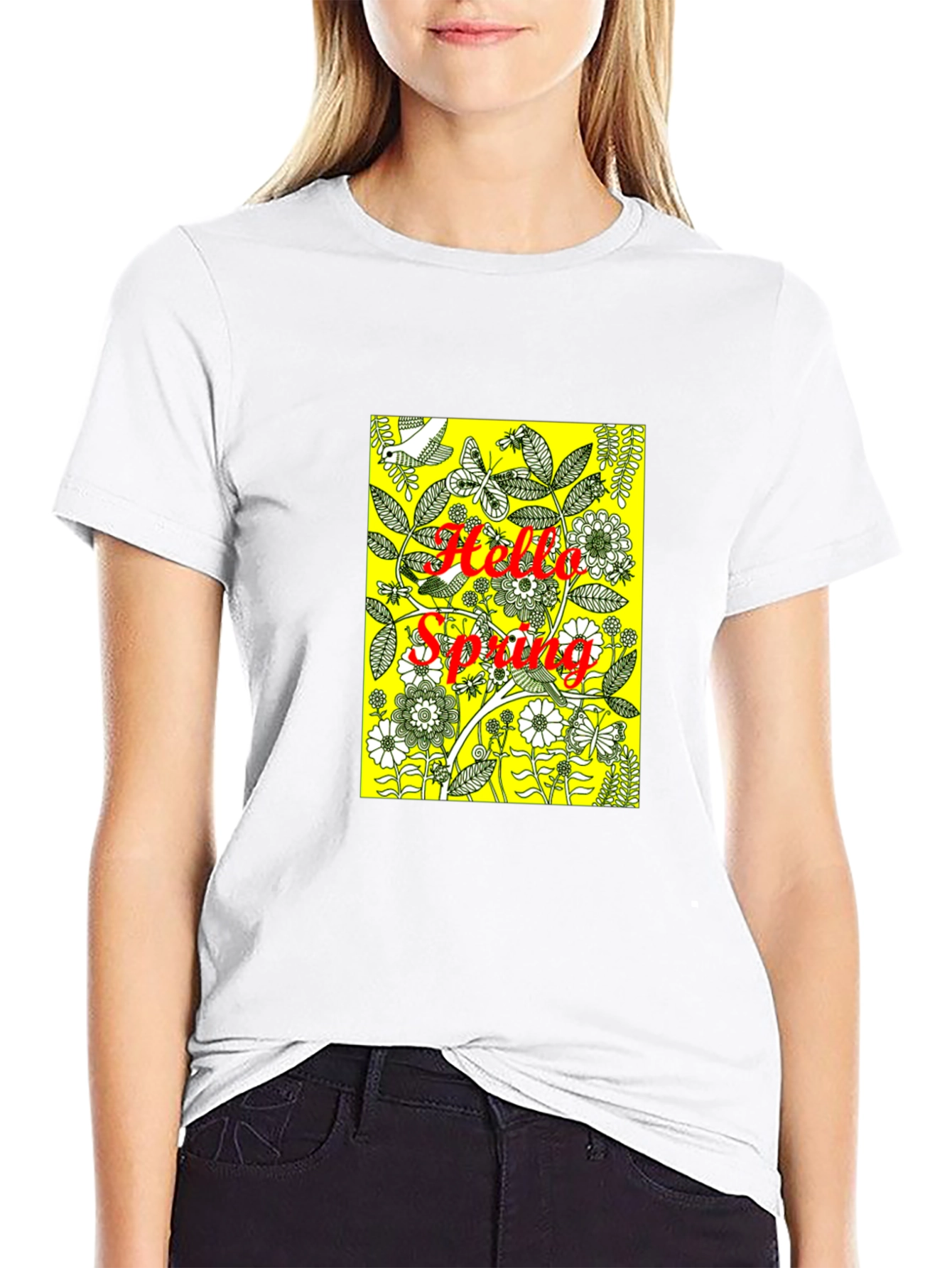 Hello Spring Black Graphic Tee