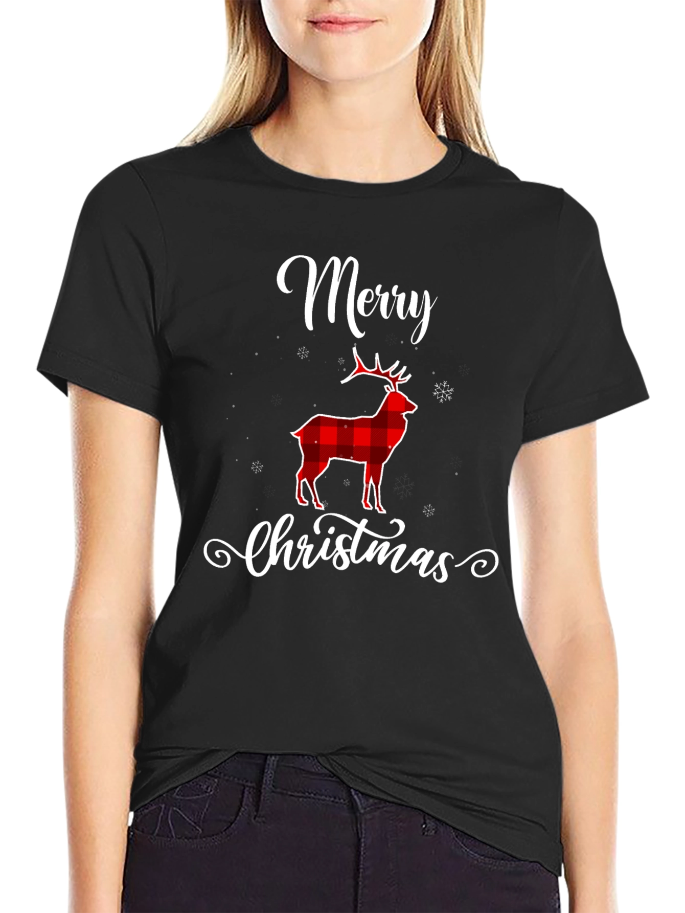 Merry Christmas Plaid Deer T-Shirt