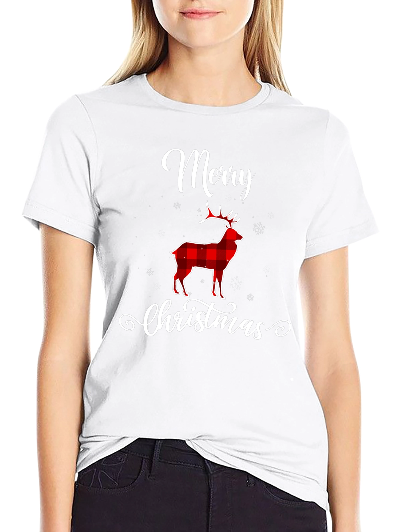 Merry Christmas Plaid Deer T-Shirt