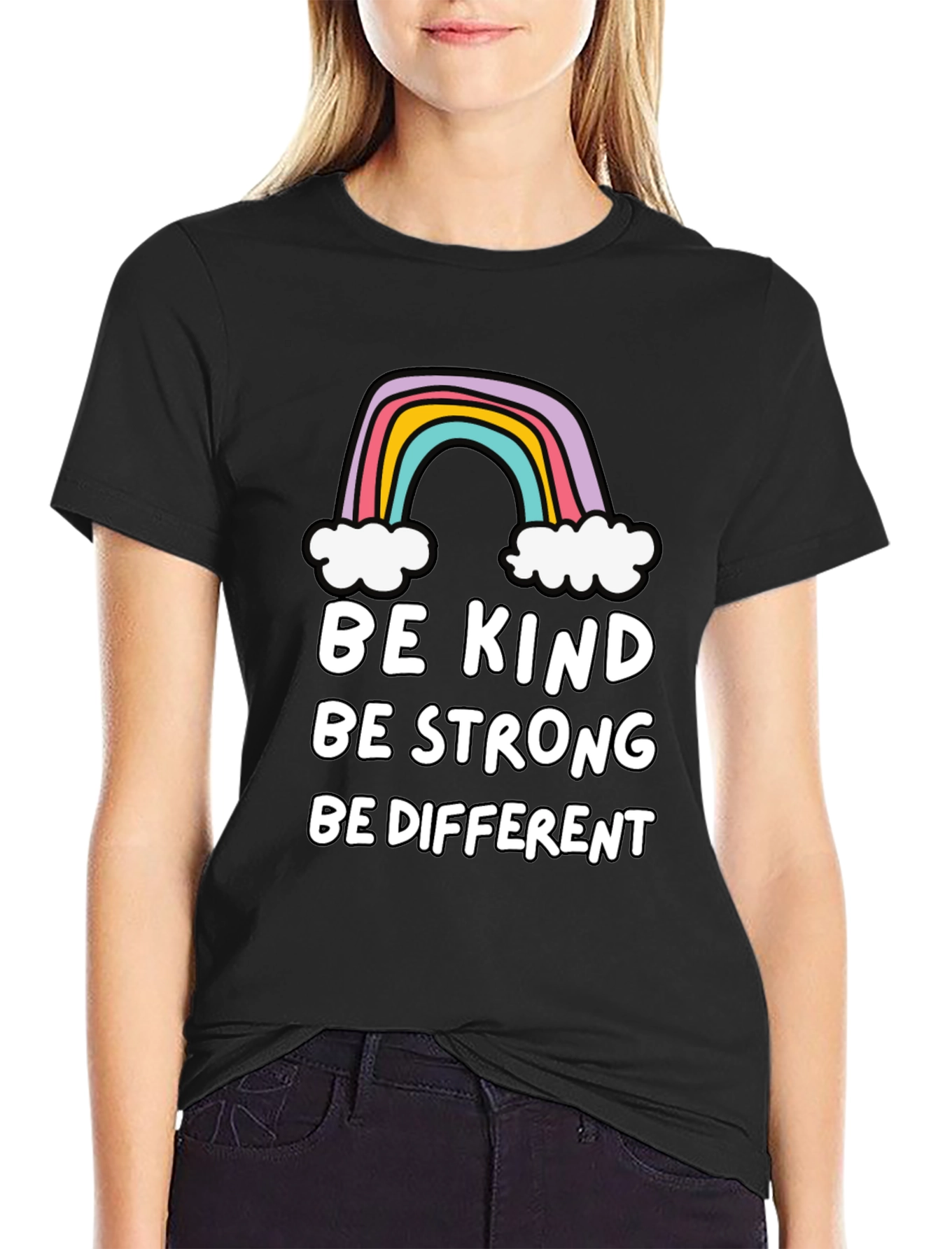 Be Kind Rainbow Graphic T-Shirt - Black