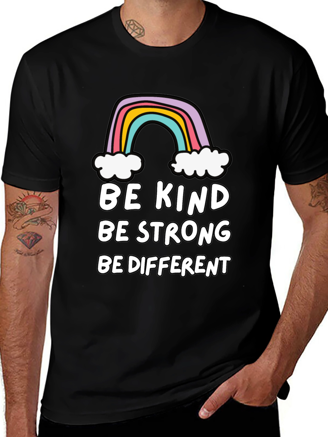 Be Kind Rainbow Graphic T-Shirt - Black