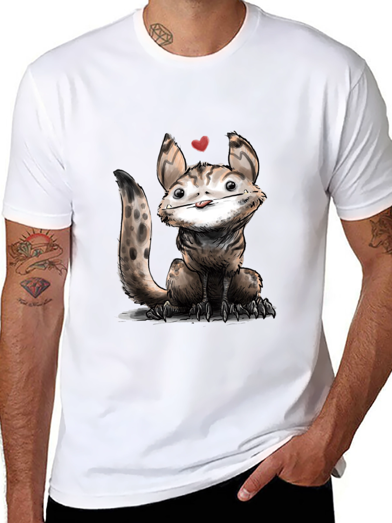 Cartoon Creature Graphic Tee - Black Cotton T-Shirt