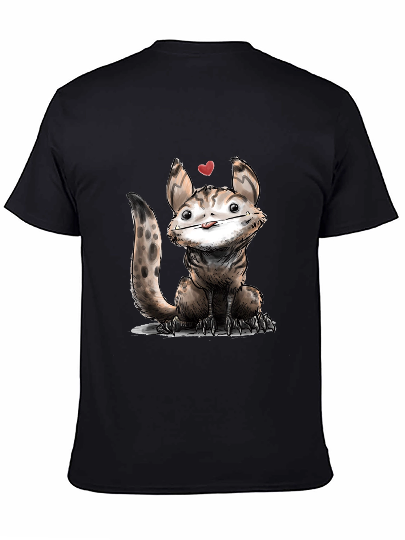 Cartoon Creature Graphic Tee - Black Cotton T-Shirt