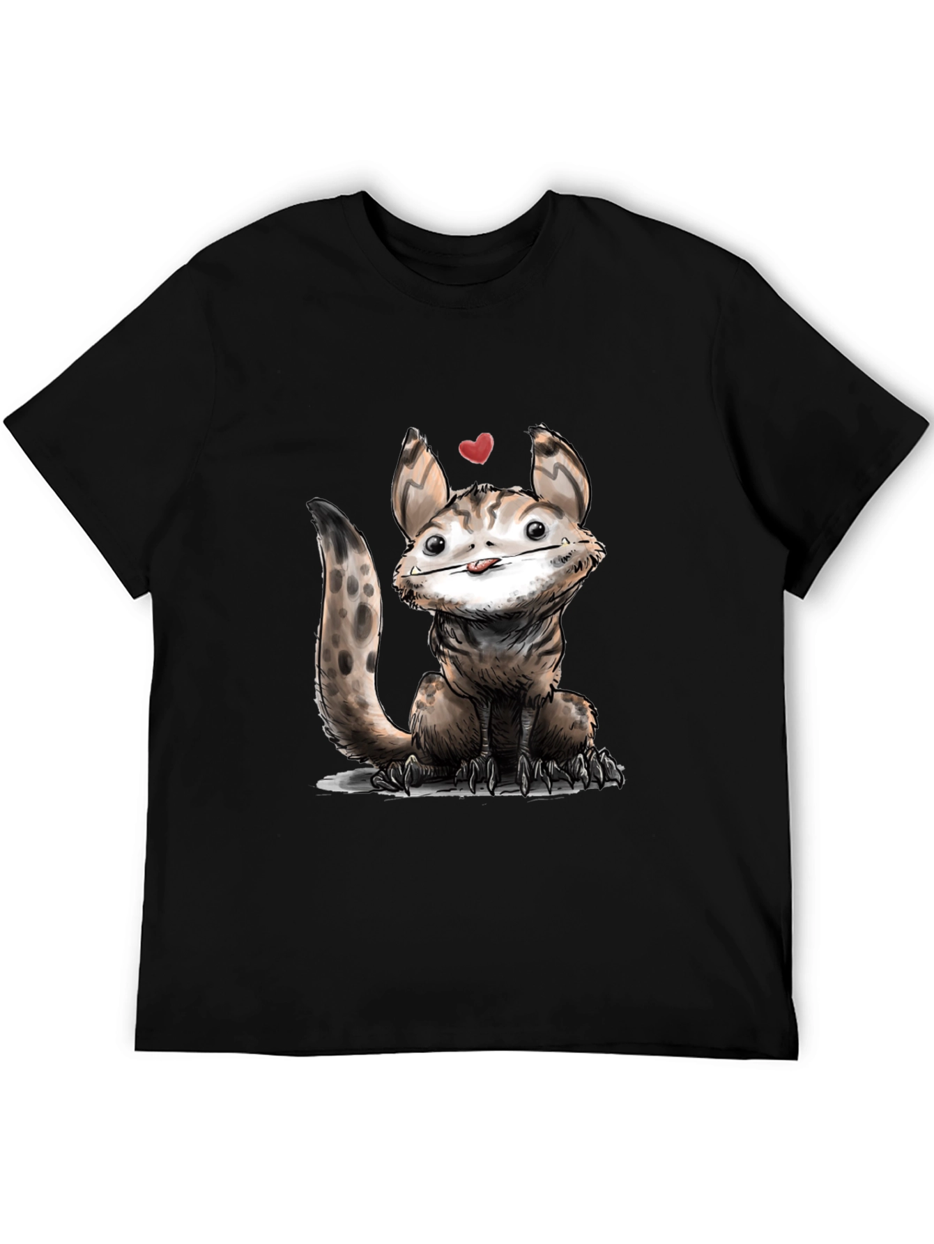 Cartoon Creature Graphic Tee - Black Cotton T-Shirt