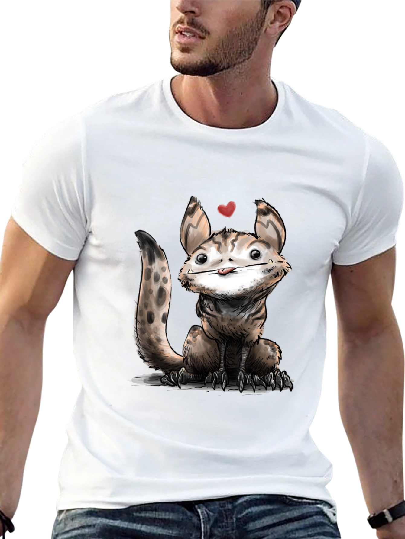Cartoon Creature Graphic Tee - Black Cotton T-Shirt
