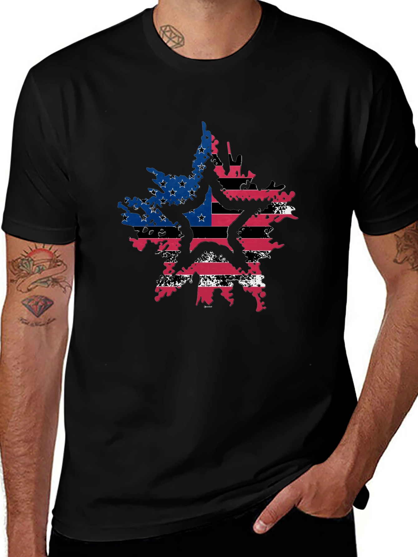 American Flag Star Graphic Tee - Patriotic Style